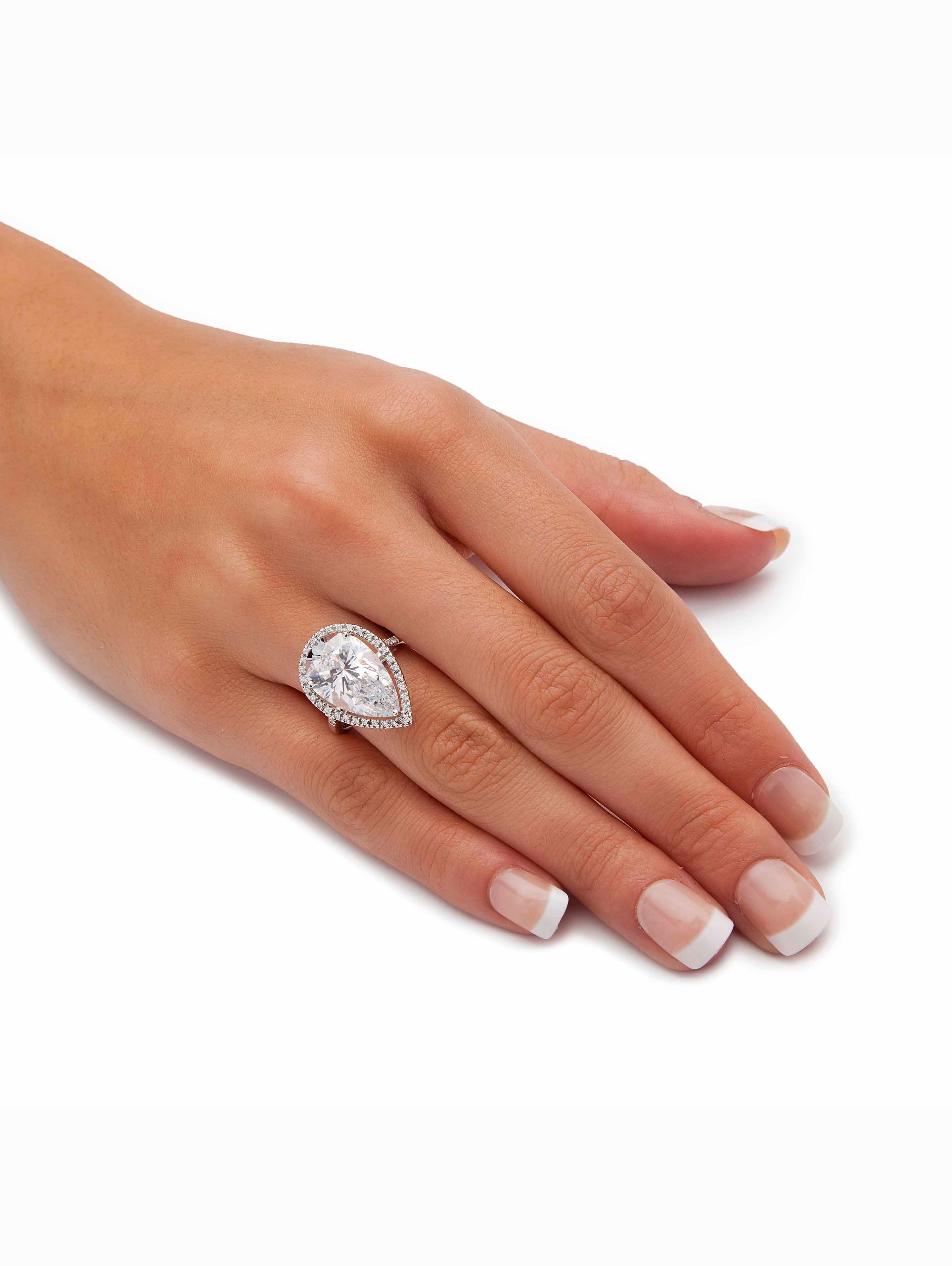 8.33 TCW Pear-Cut Cubic Zirconia Halo Ring in Platinum over Sterling Silver