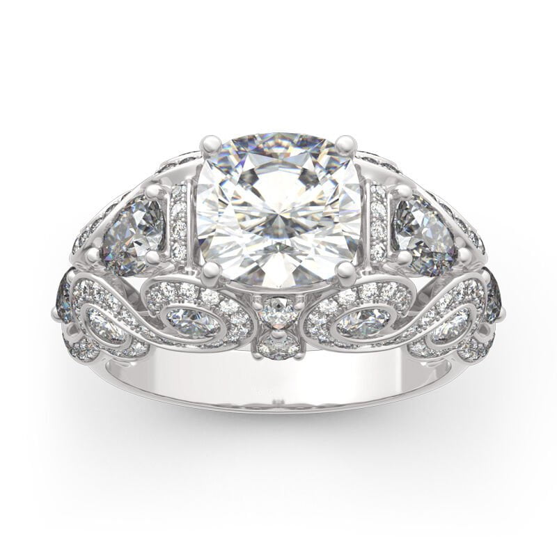 Eclet Jewels 2 Ct Cushion Cut Diamond Rings for Gifts - 14K White Gold Over Wedding Ring - Vintage Inspired Engagement Wedding Ring for Women's - Retro style Heavy Multi Diamond Rings for Women's