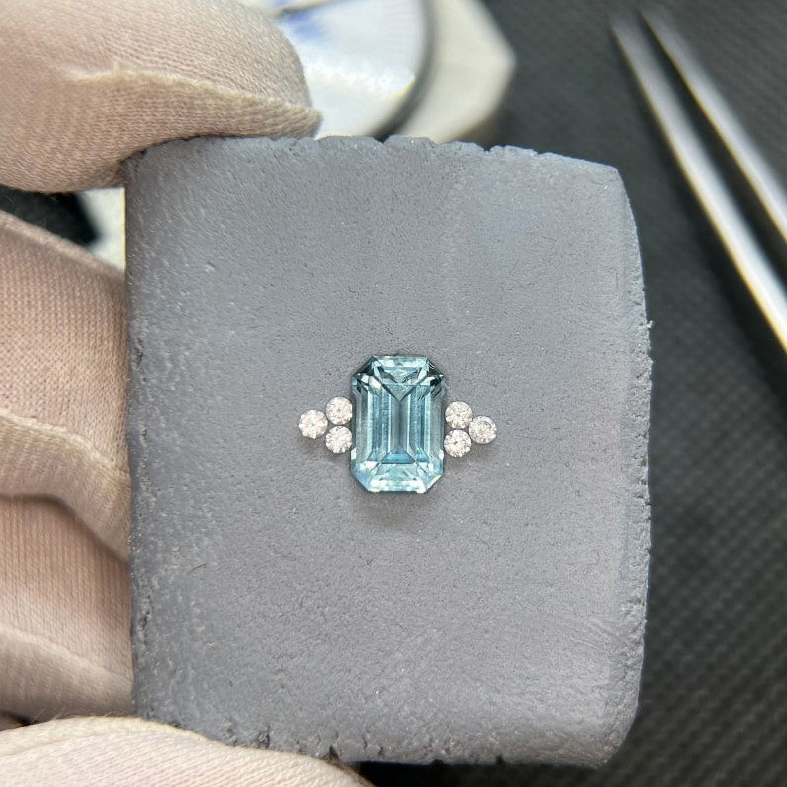 925 Sterling Silver Ring Emerald Cut Natural Aquamarine Ring March Birthstone Ring Moissanite Accented Anniversary Gift Ring For Women