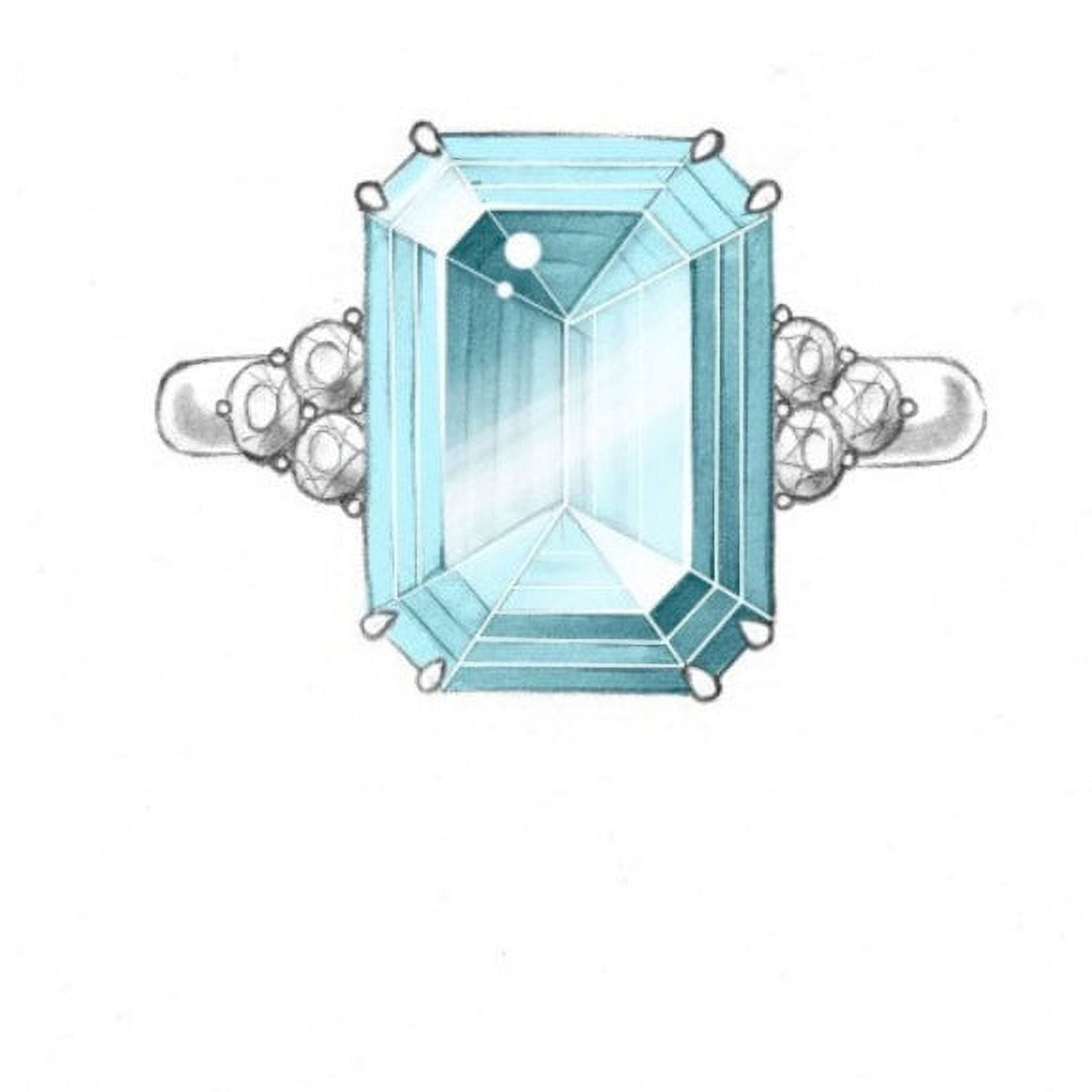 925 Sterling Silver Ring Emerald Cut Natural Aquamarine Ring March Birthstone Ring Moissanite Accented Anniversary Gift Ring For Women