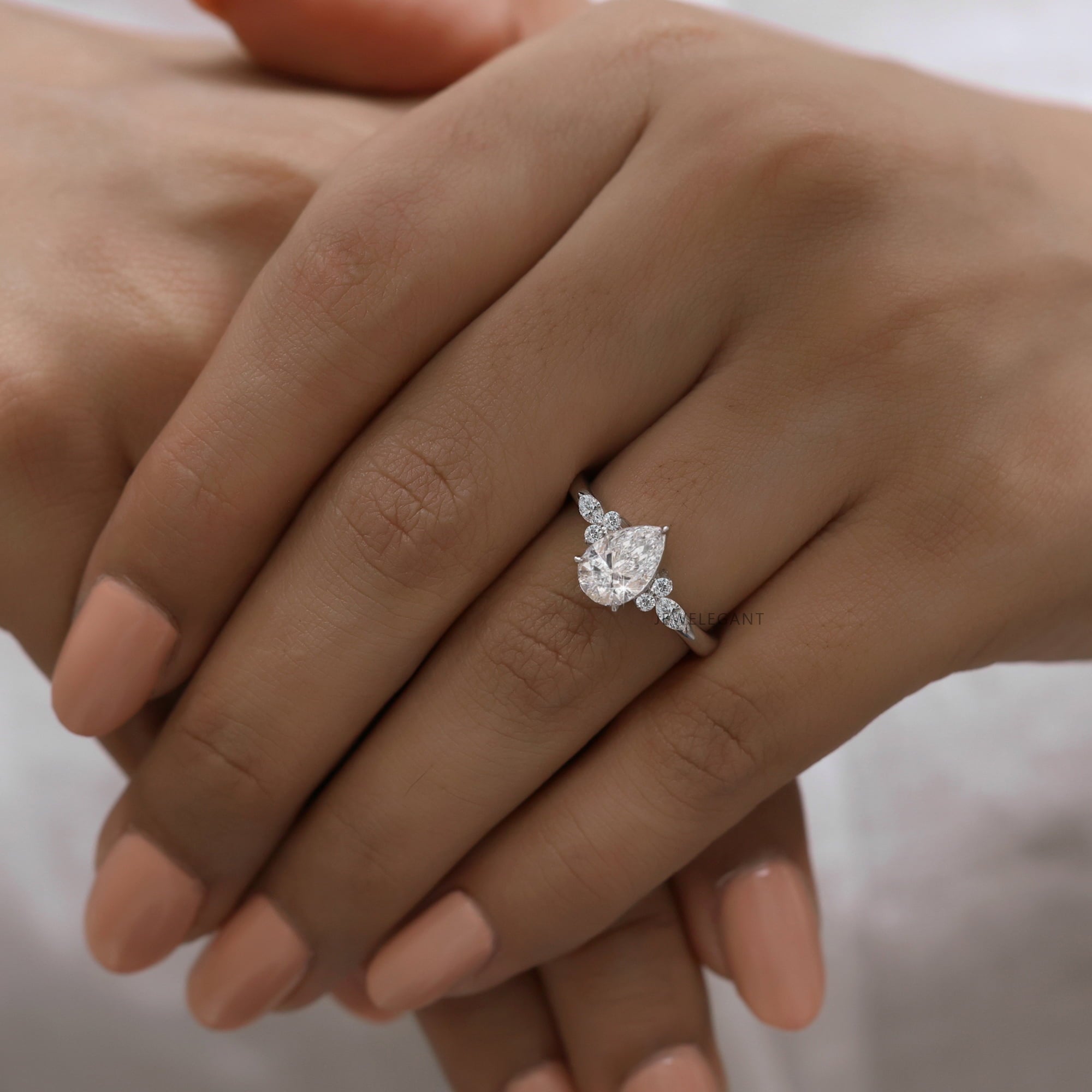 Jewelegant 2 Carat Pear Shape Moissanite Engagement Cluster Ring for Women