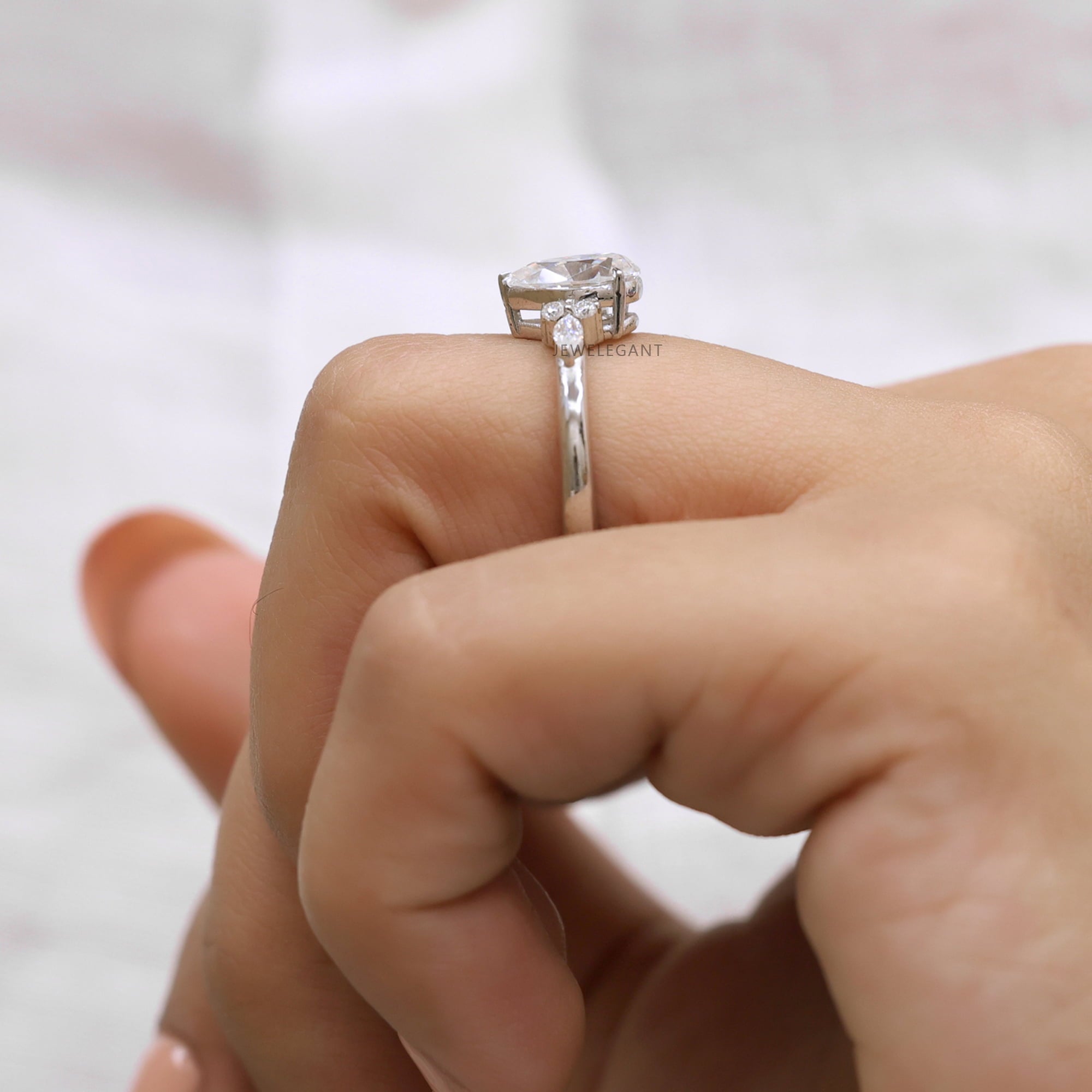 Jewelegant 2 Carat Pear Shape Moissanite Engagement Cluster Ring for Women