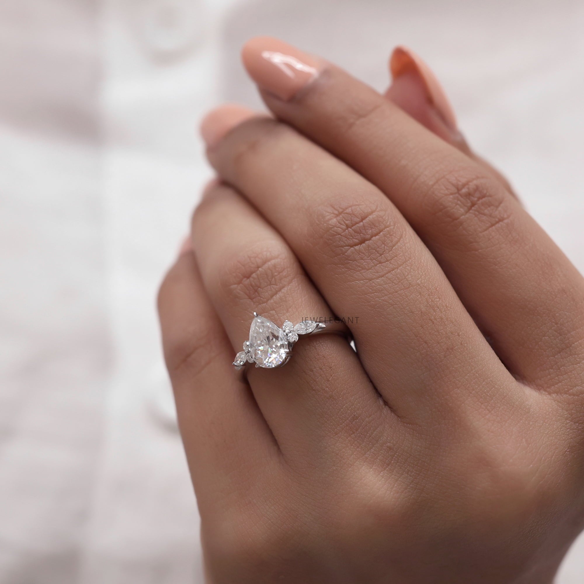 Jewelegant 2 Carat Pear Shape Moissanite Engagement Cluster Ring for Women