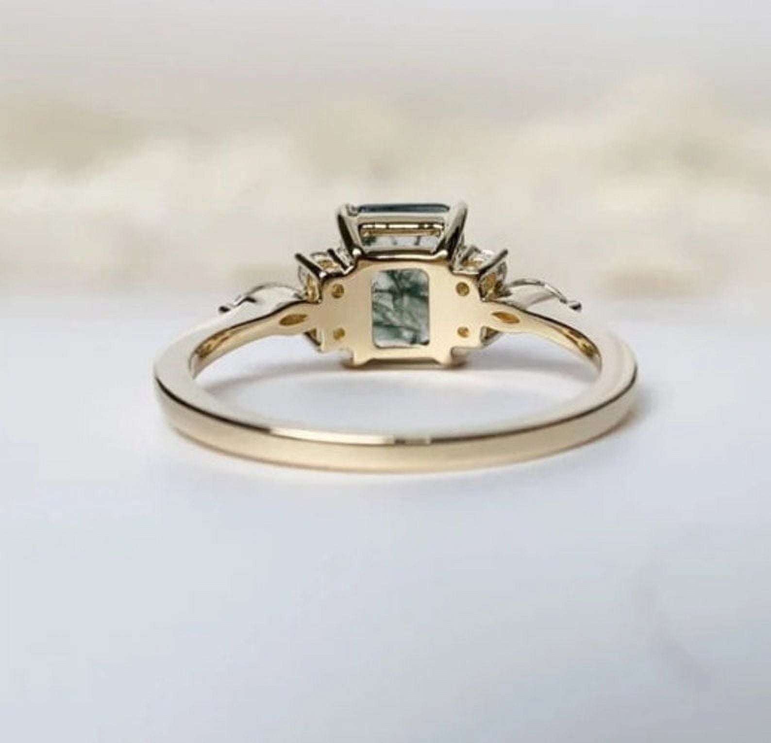 Octagon Moss Agate Gemstone 925 Silver Solitaire Engagement Ring, Promise Statement Band, Birthday and Anniversary Gift, Bridal Bridesmaid Cluster Rings Gold Plated-9.5