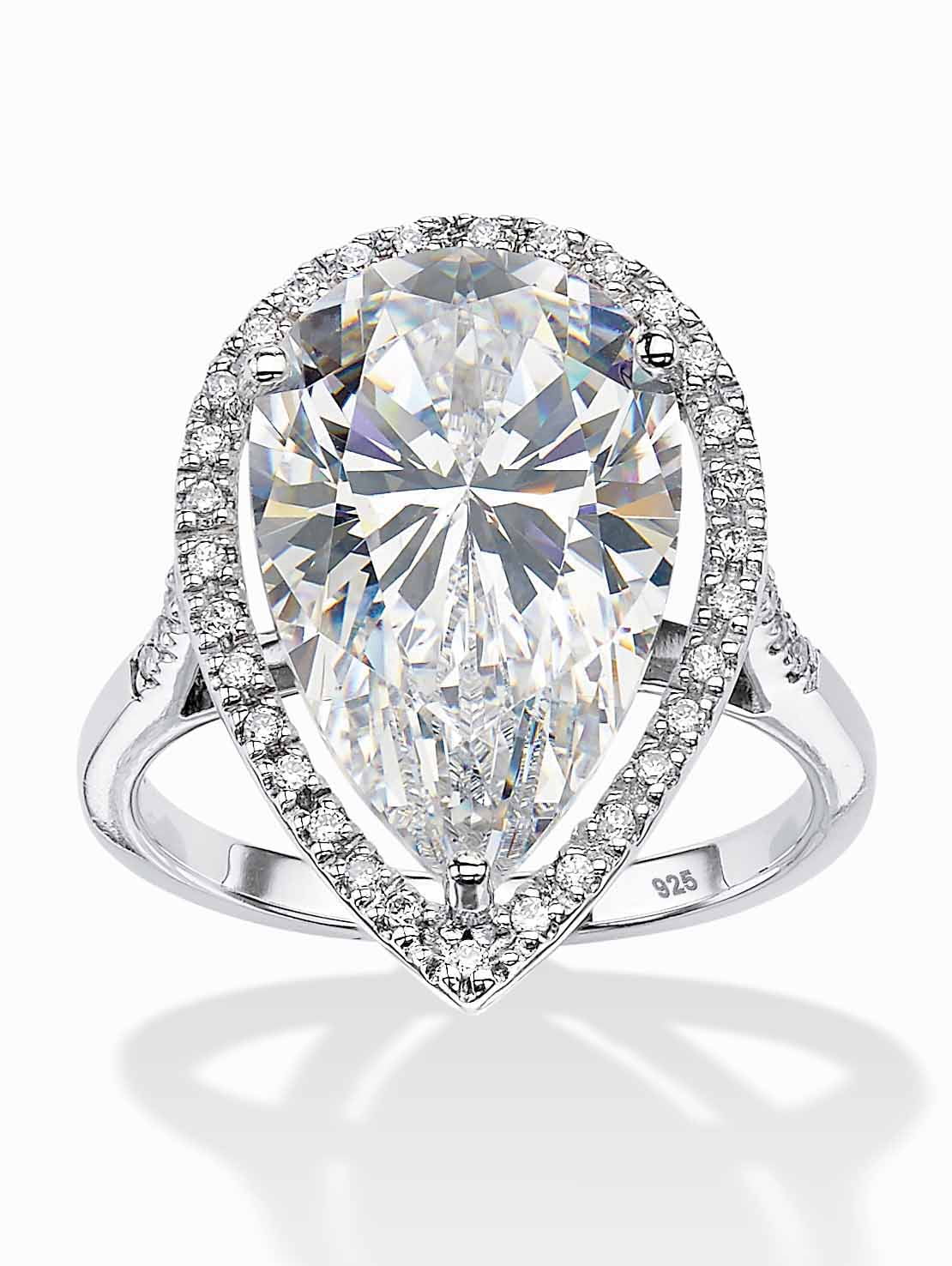 8.33 TCW Pear-Cut Cubic Zirconia Halo Ring in Platinum over Sterling Silver