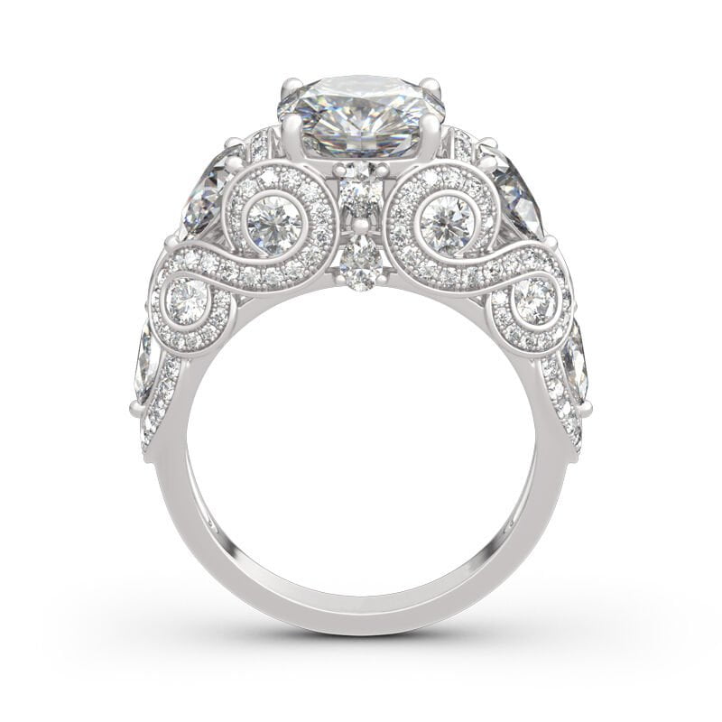 Eclet Jewels 2 Ct Cushion Cut Diamond Rings for Gifts - 14K White Gold Over Wedding Ring - Vintage Inspired Engagement Wedding Ring for Women's - Retro style Heavy Multi Diamond Rings for Women's