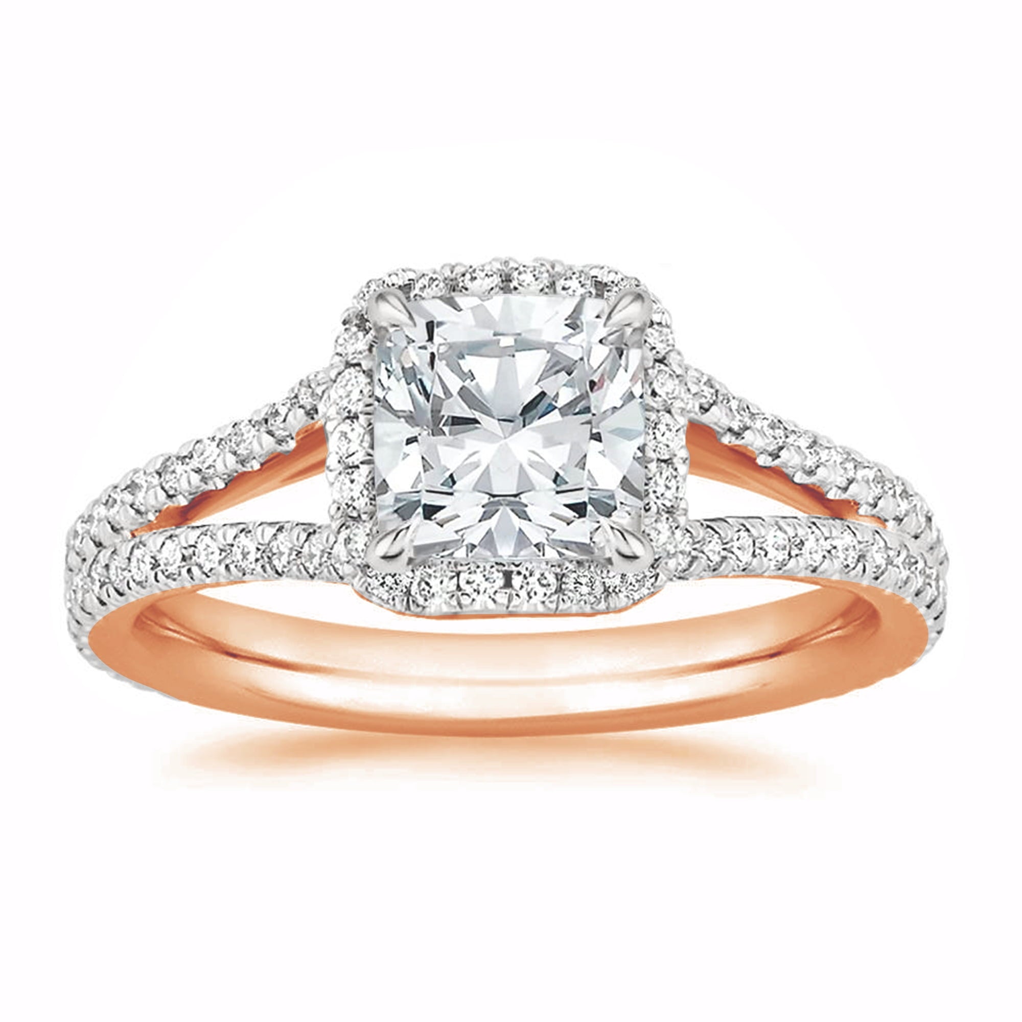 Arista 1-1/2 Carat T.W. Cushion Swarovski Diamond Split Shank Engagement Ring in Pink plated Sterling Silver