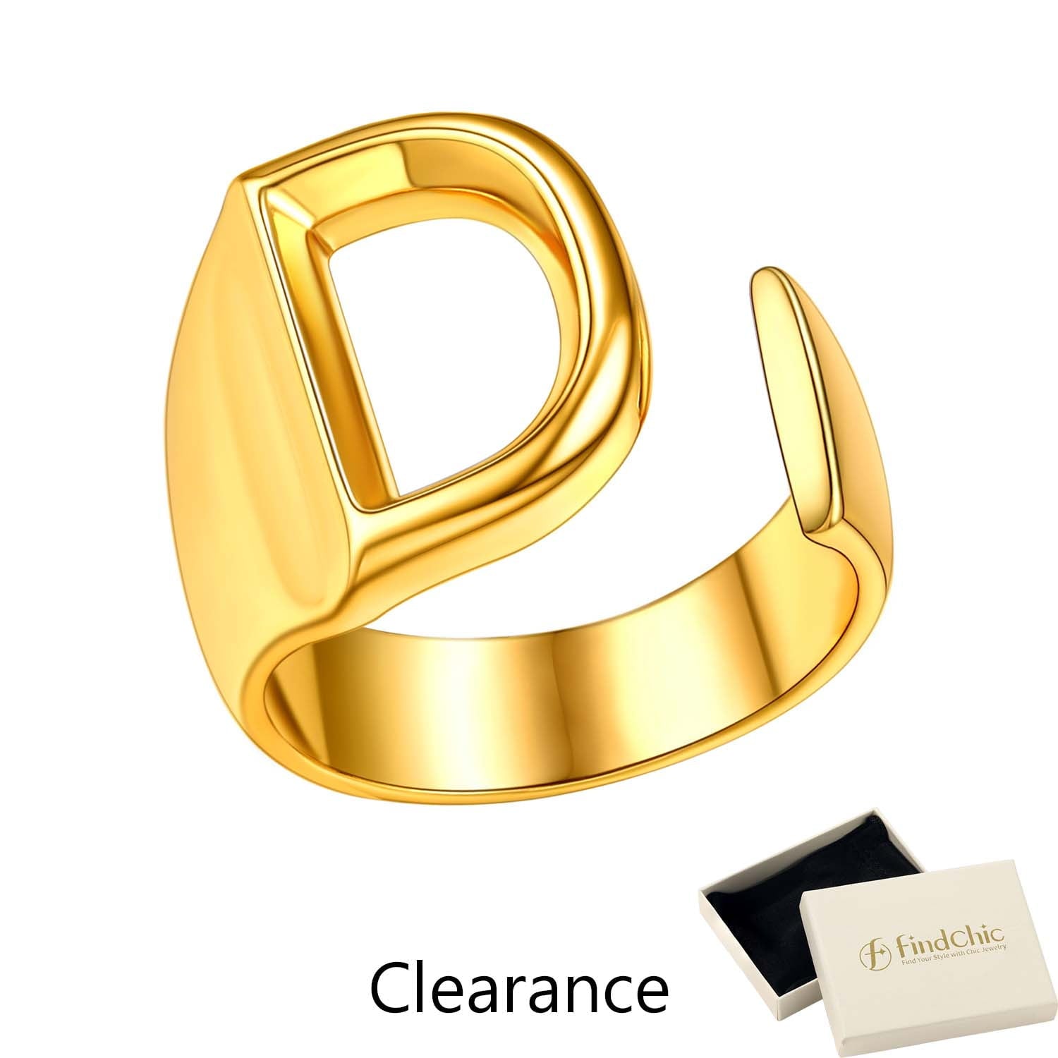 FindChic Gold Plated Initial M Rings for Women - Personalized Engraved Open Signet Statement Ring for Her Mom Gift, Chic Party Jewelry