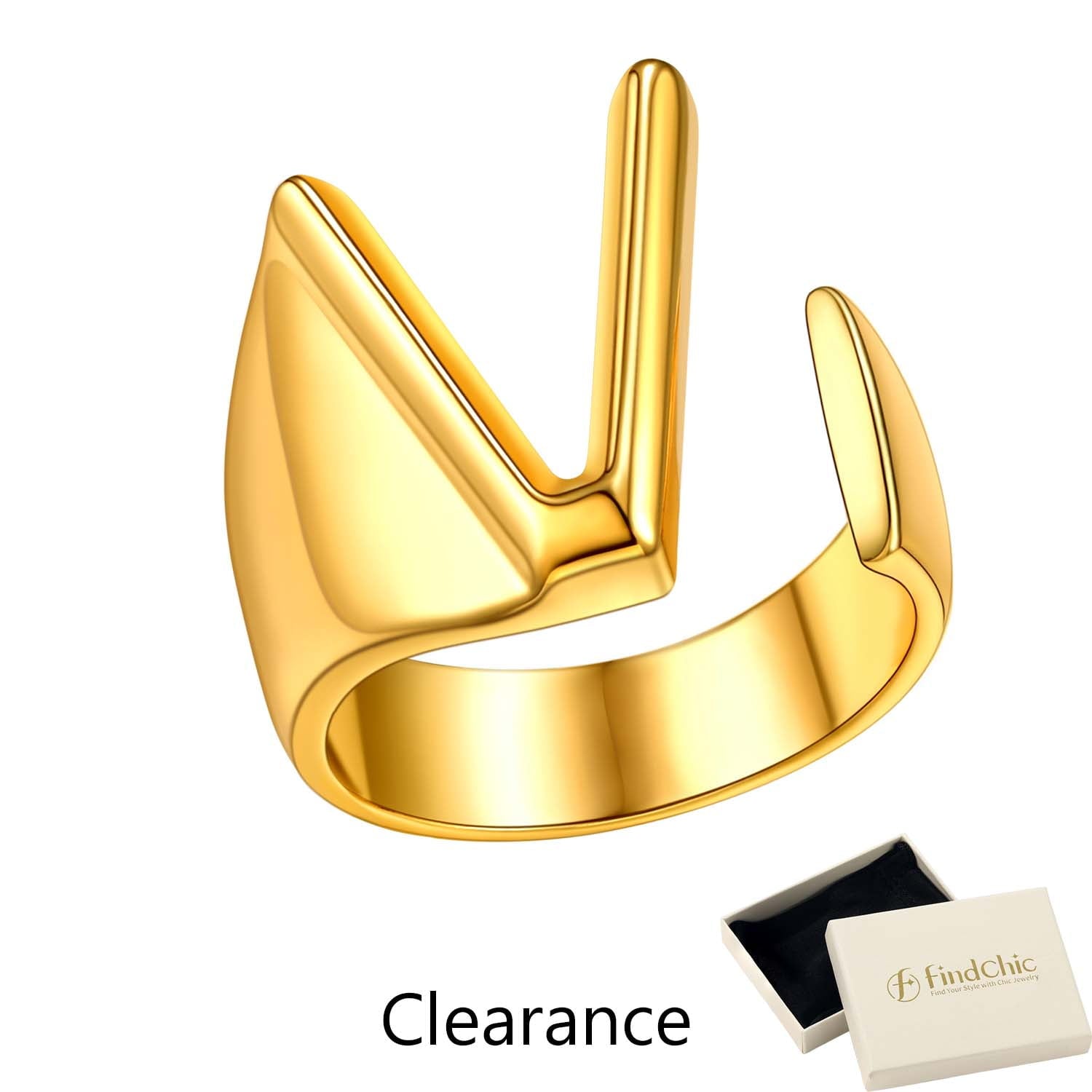 FindChic Gold Plated Initial M Rings for Women - Personalized Engraved Open Signet Statement Ring for Her Mom Gift, Chic Party Jewelry