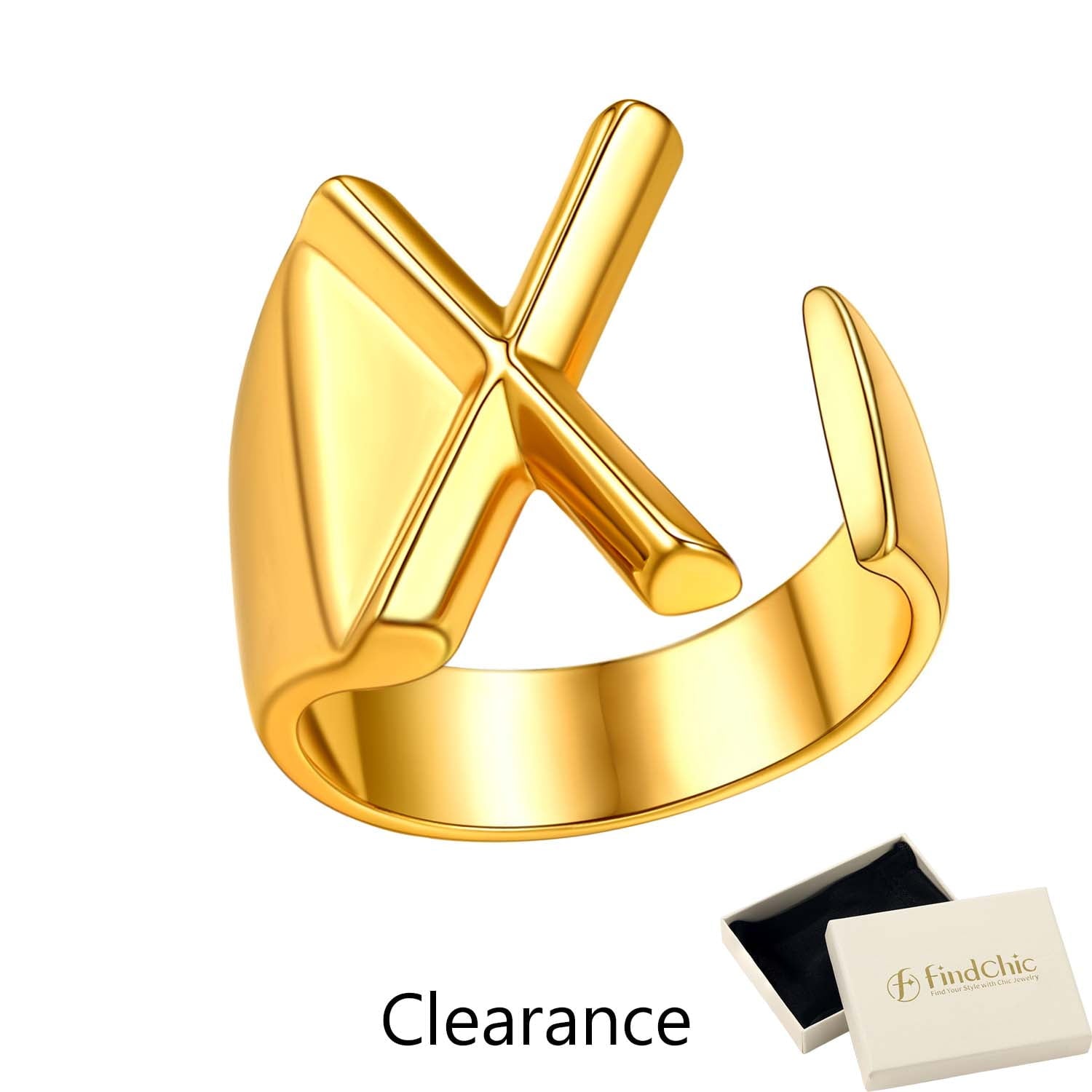 FindChic Gold Plated Initial M Rings for Women - Personalized Engraved Open Signet Statement Ring for Her Mom Gift, Chic Party Jewelry