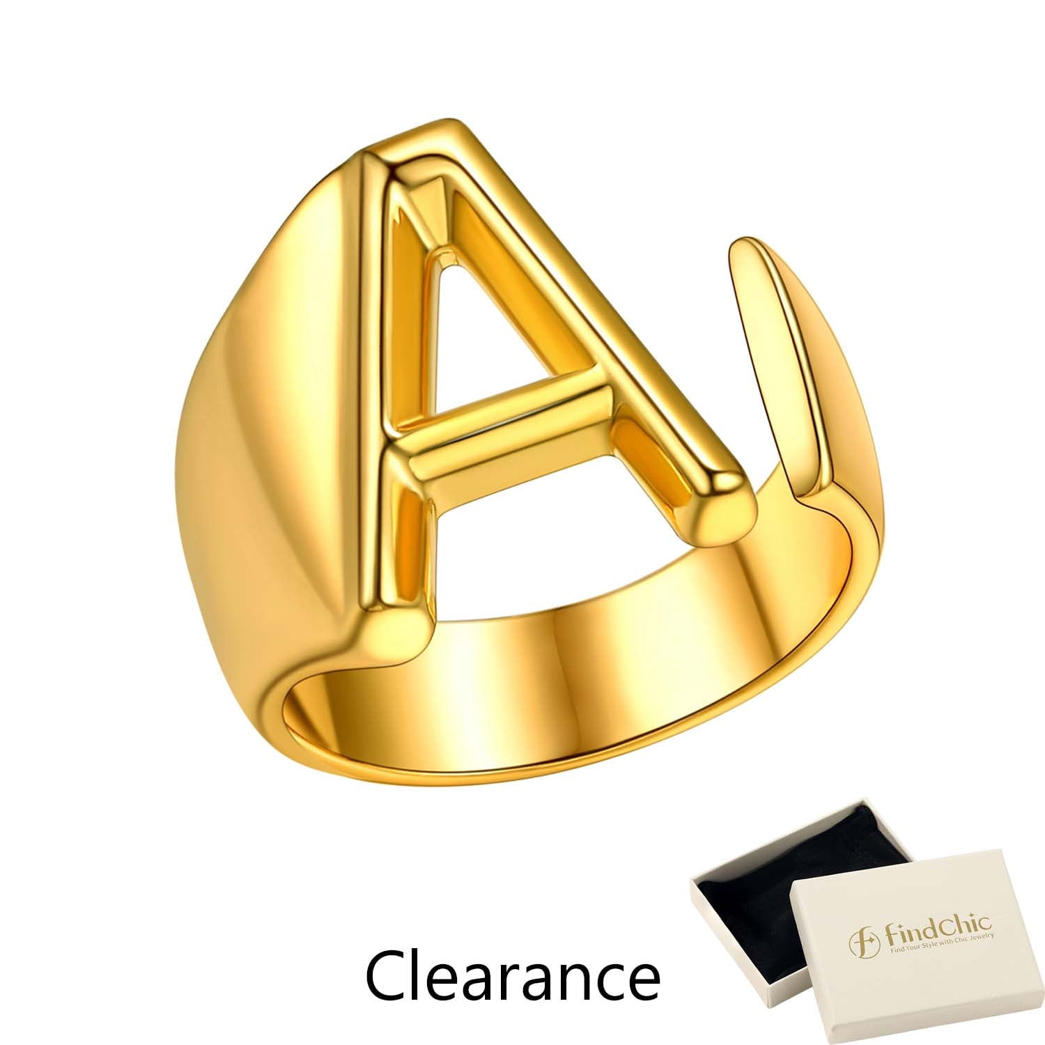 FindChic Gold Plated Initial M Rings for Women - Personalized Engraved Open Signet Statement Ring for Her Mom Gift, Chic Party Jewelry