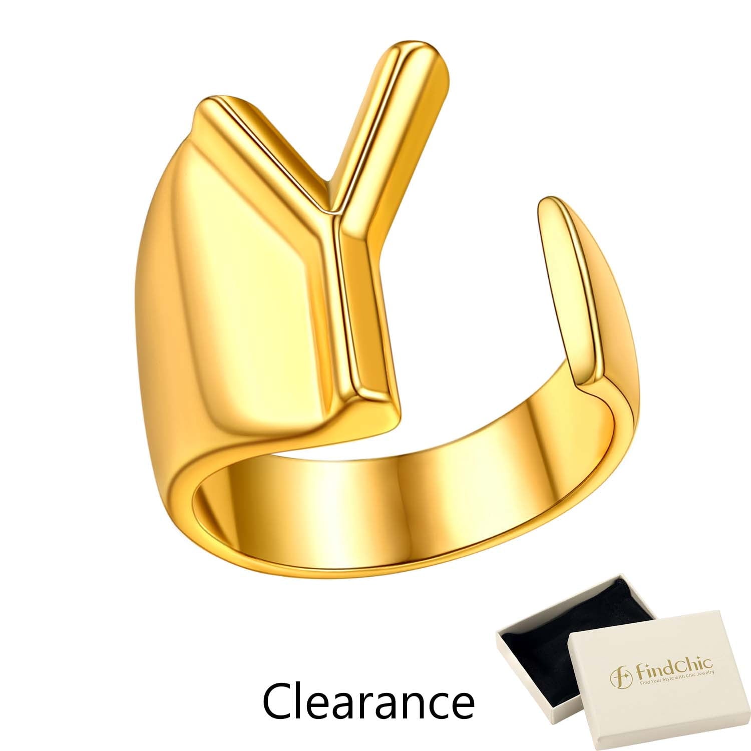 FindChic Gold Plated Initial M Rings for Women - Personalized Engraved Open Signet Statement Ring for Her Mom Gift, Chic Party Jewelry