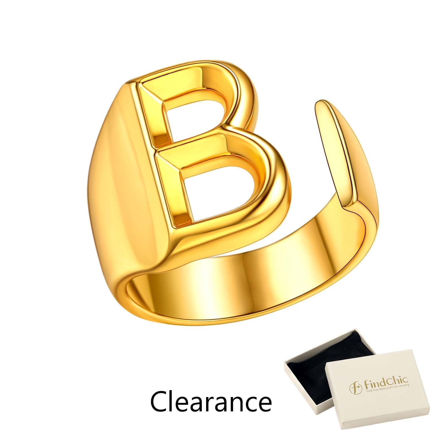 FindChic Gold Plated Initial M Rings for Women - Personalized Engraved Open Signet Statement Ring for Her Mom Gift, Chic Party Jewelry