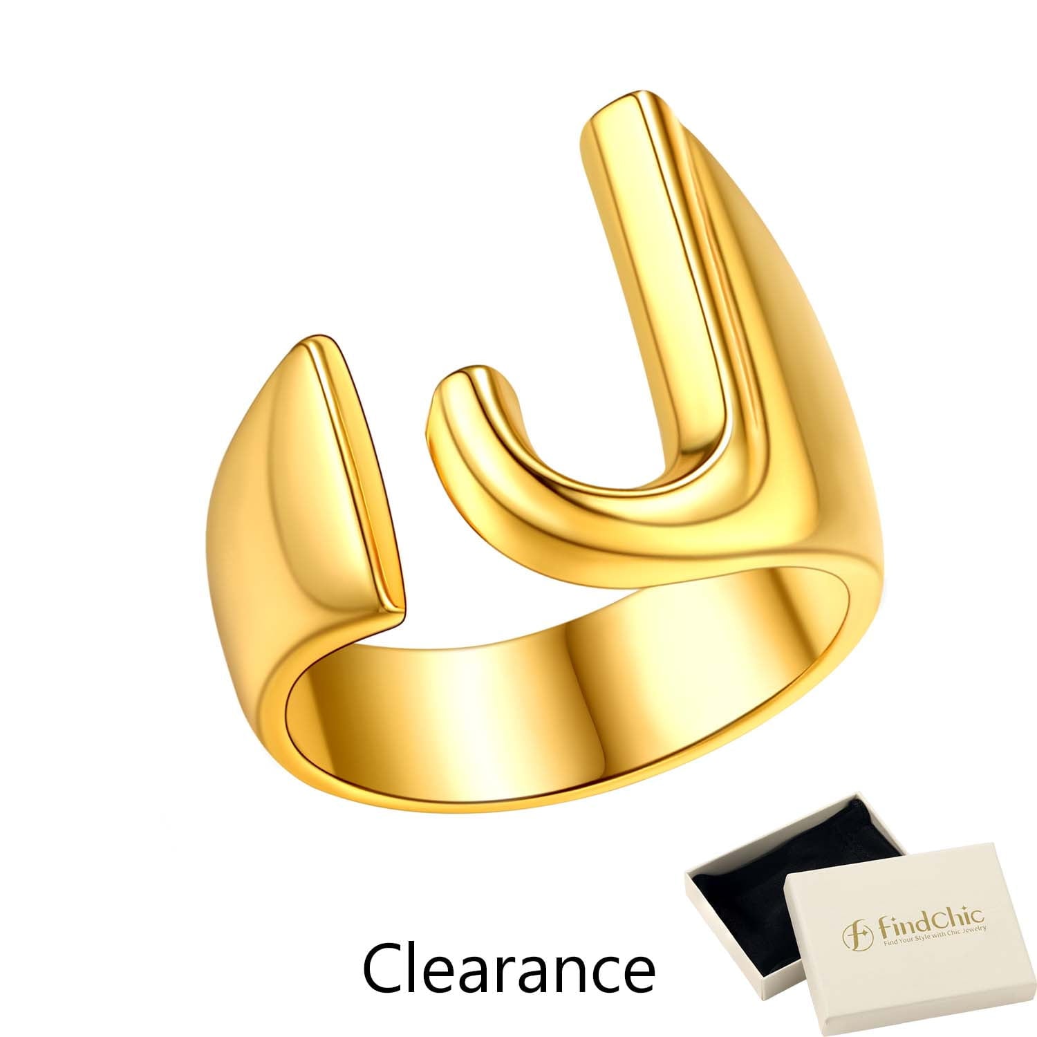 FindChic Gold Plated Initial M Rings for Women - Personalized Engraved Open Signet Statement Ring for Her Mom Gift, Chic Party Jewelry