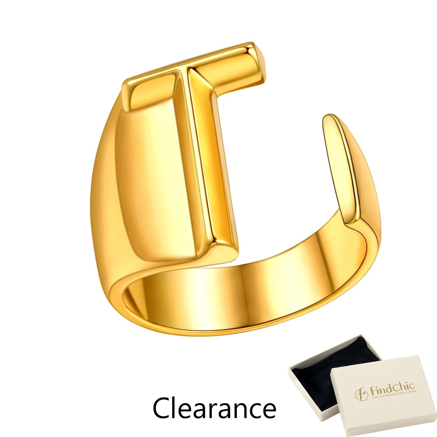 FindChic Gold Plated Initial M Rings for Women - Personalized Engraved Open Signet Statement Ring for Her Mom Gift, Chic Party Jewelry
