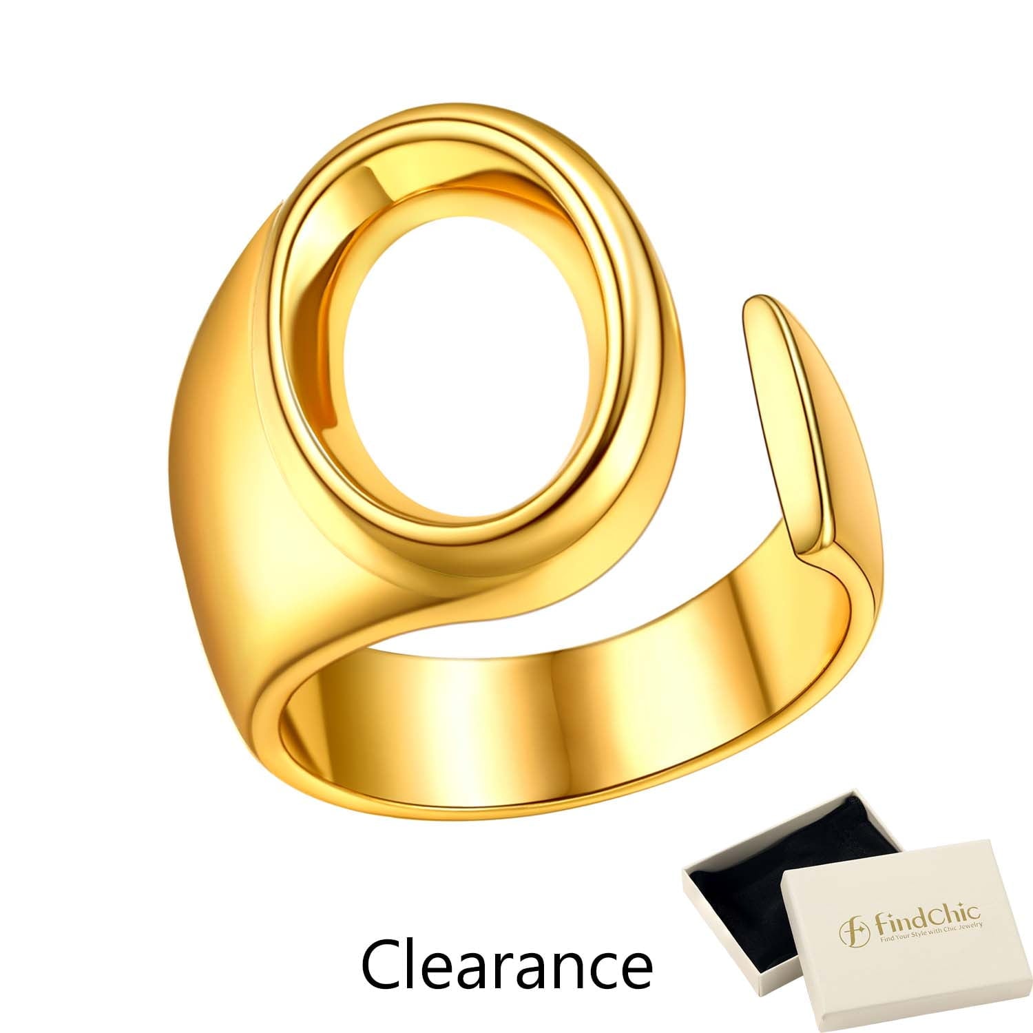 FindChic Gold Plated Initial M Rings for Women - Personalized Engraved Open Signet Statement Ring for Her Mom Gift, Chic Party Jewelry