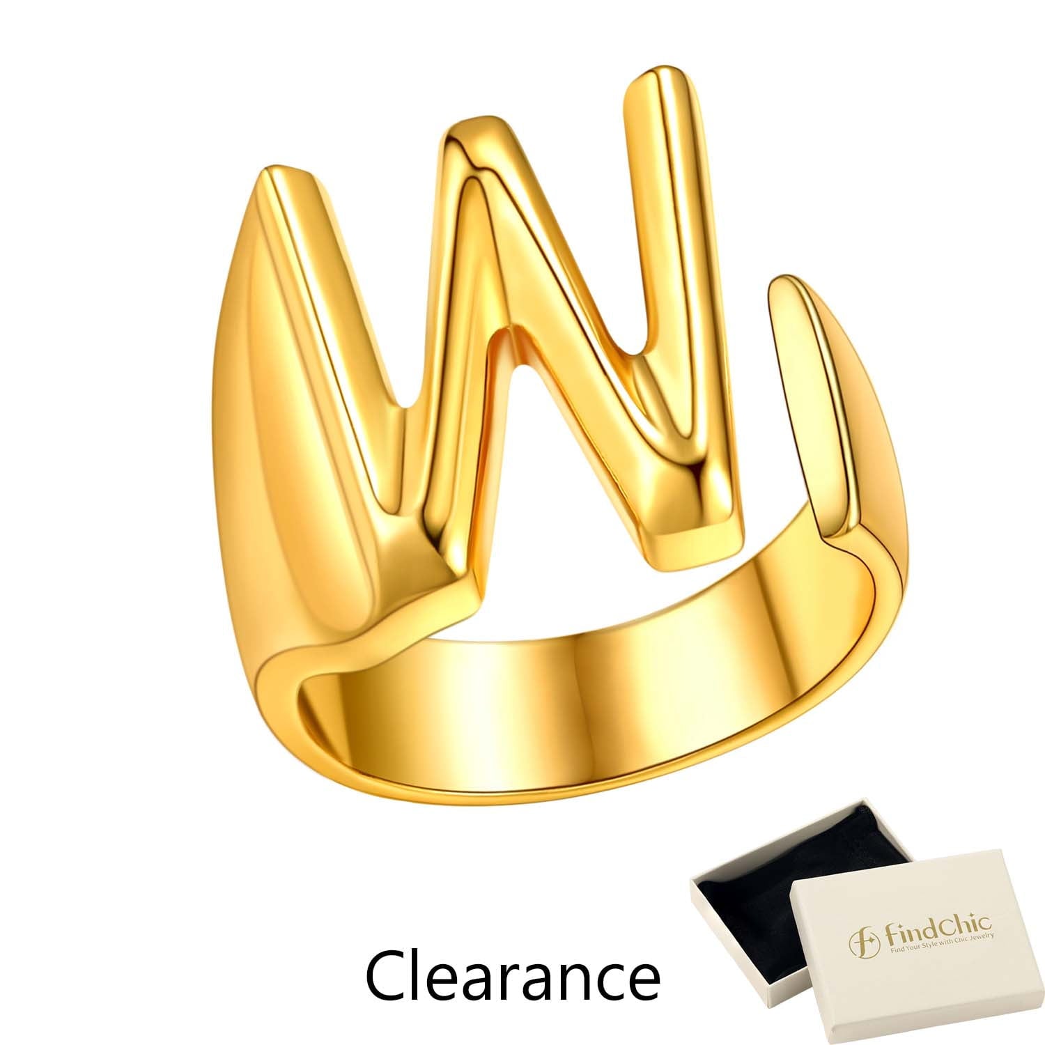 FindChic Gold Plated Initial M Rings for Women - Personalized Engraved Open Signet Statement Ring for Her Mom Gift, Chic Party Jewelry