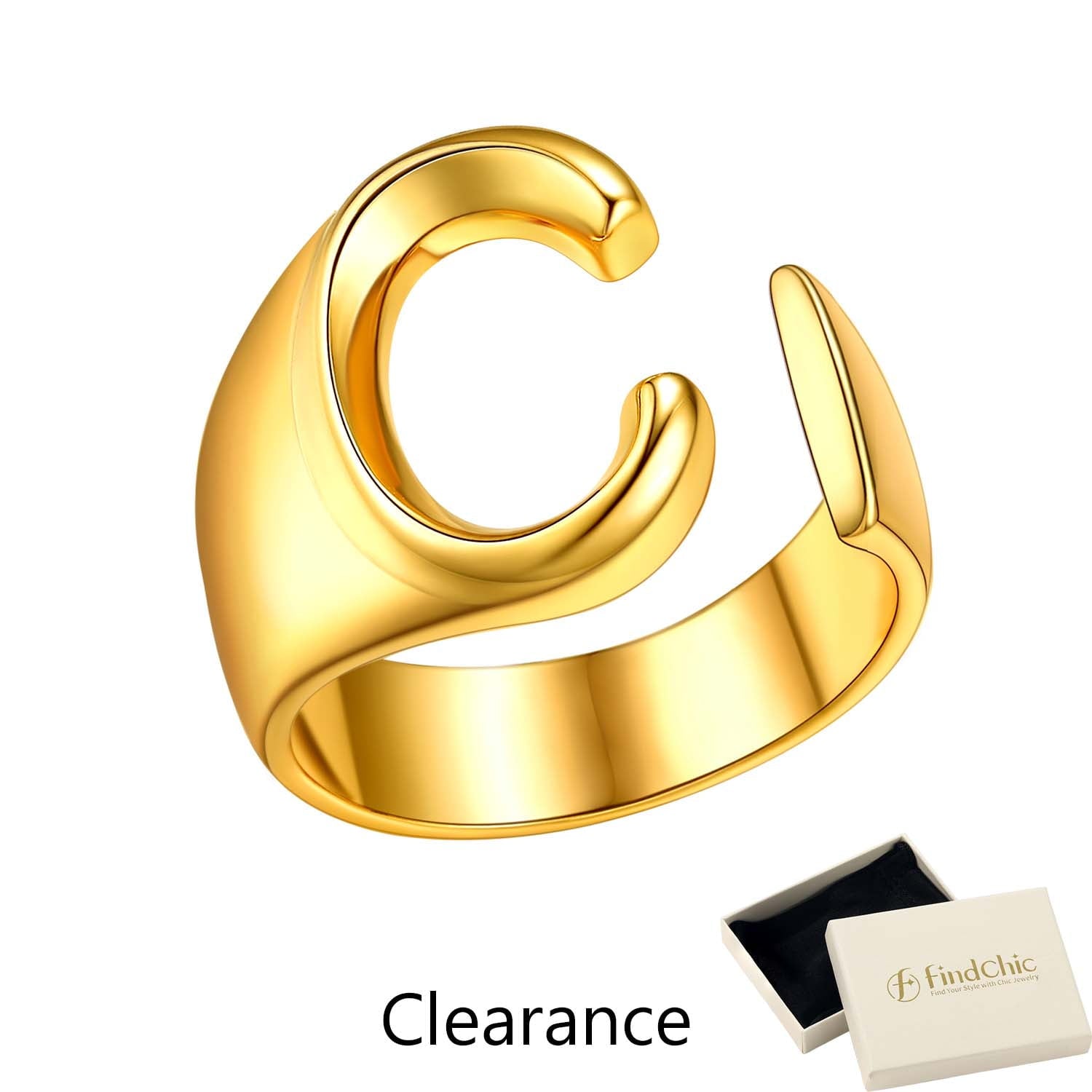 FindChic Gold Plated Initial M Rings for Women - Personalized Engraved Open Signet Statement Ring for Her Mom Gift, Chic Party Jewelry