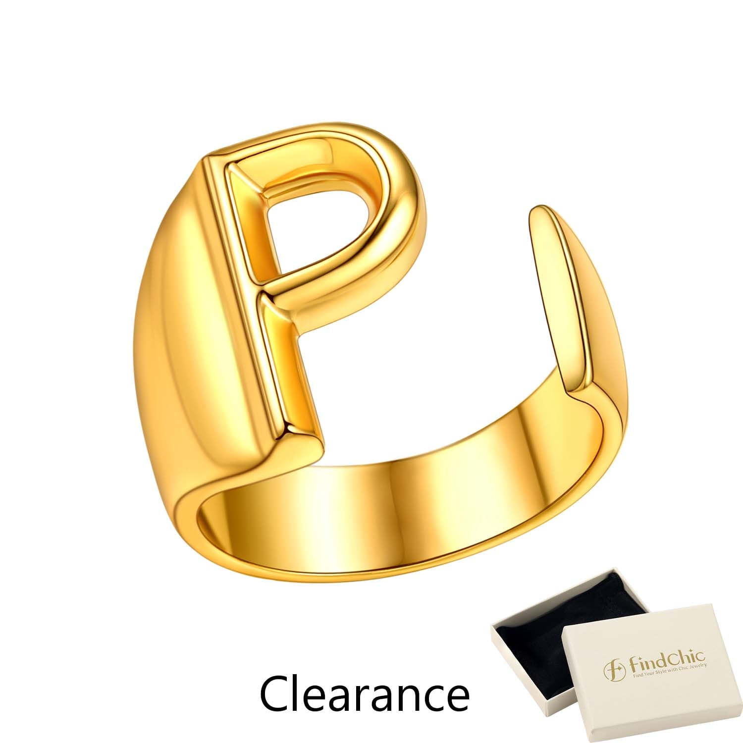 FindChic Gold Plated Initial M Rings for Women - Personalized Engraved Open Signet Statement Ring for Her Mom Gift, Chic Party Jewelry