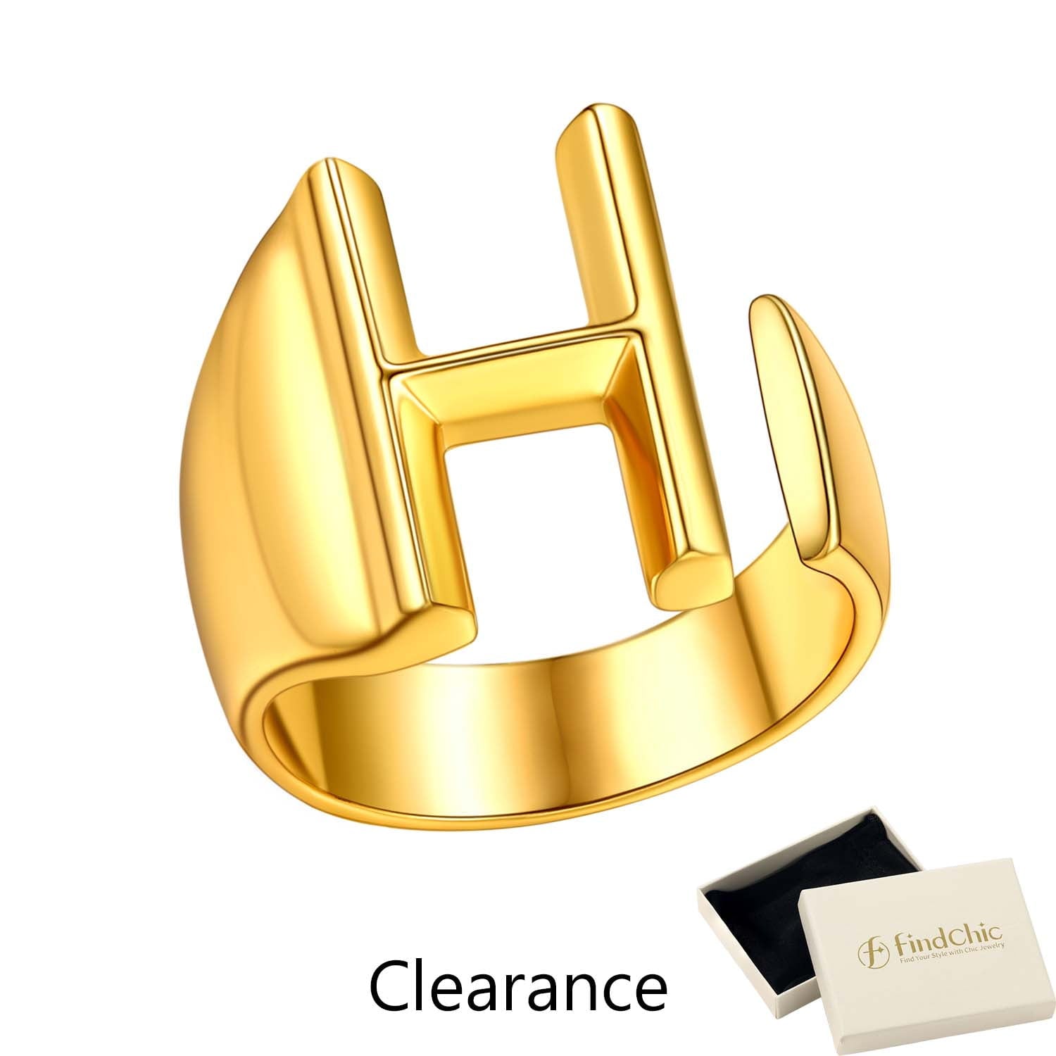 FindChic Gold Plated Initial M Rings for Women - Personalized Engraved Open Signet Statement Ring for Her Mom Gift, Chic Party Jewelry