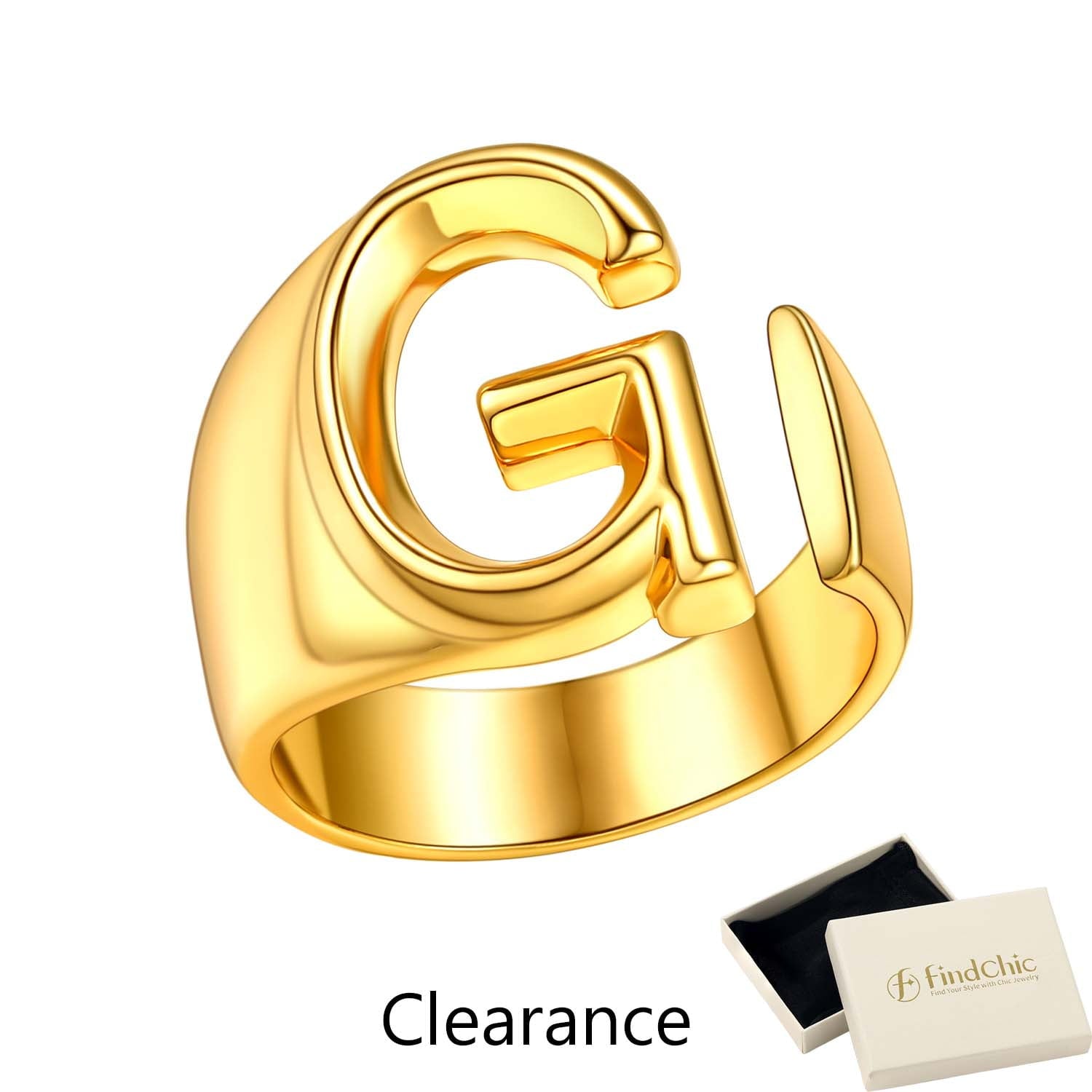 FindChic Gold Plated Initial M Rings for Women - Personalized Engraved Open Signet Statement Ring for Her Mom Gift, Chic Party Jewelry