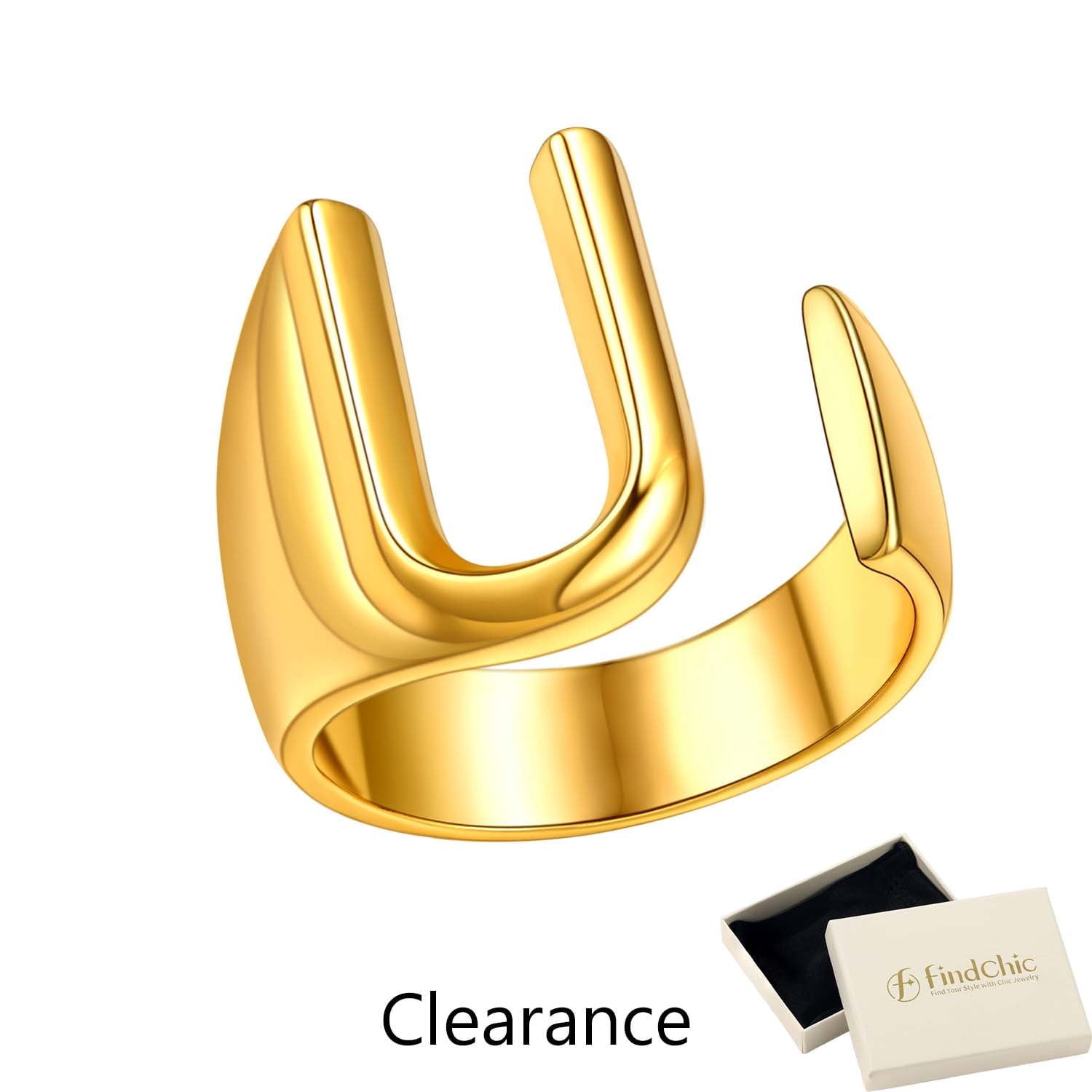FindChic Gold Plated Initial M Rings for Women - Personalized Engraved Open Signet Statement Ring for Her Mom Gift, Chic Party Jewelry