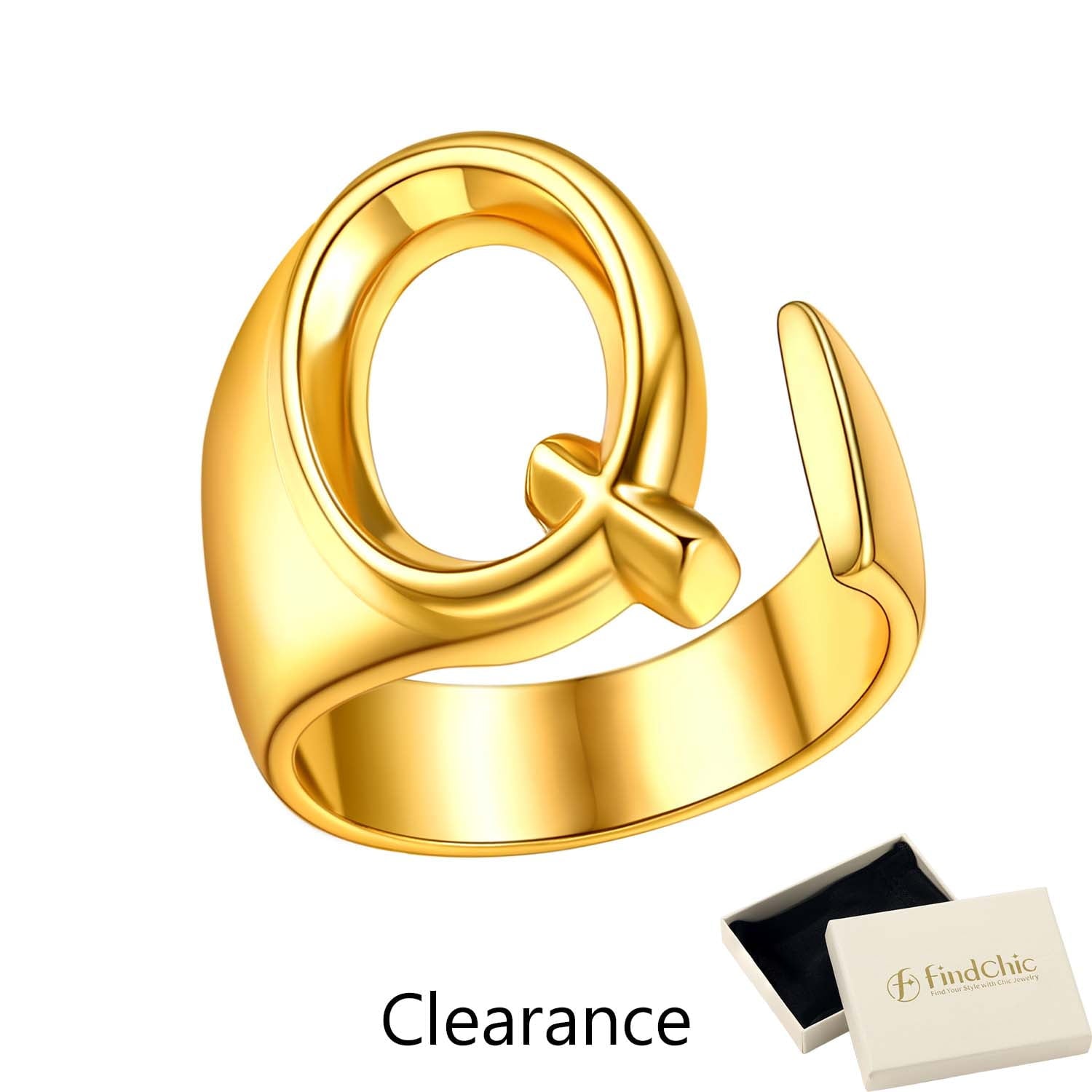 FindChic Gold Plated Initial M Rings for Women - Personalized Engraved Open Signet Statement Ring for Her Mom Gift, Chic Party Jewelry