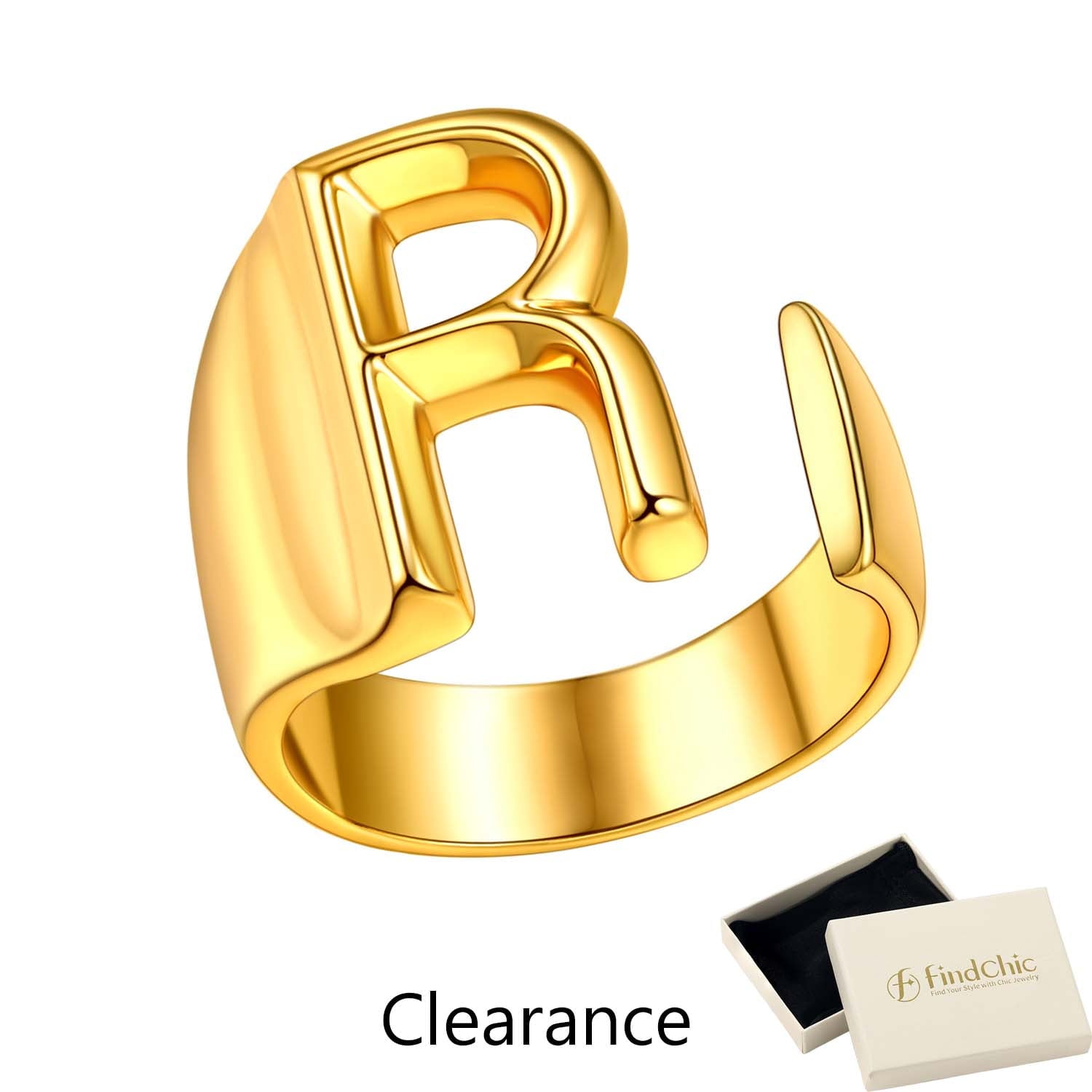 FindChic Gold Plated Initial M Rings for Women - Personalized Engraved Open Signet Statement Ring for Her Mom Gift, Chic Party Jewelry