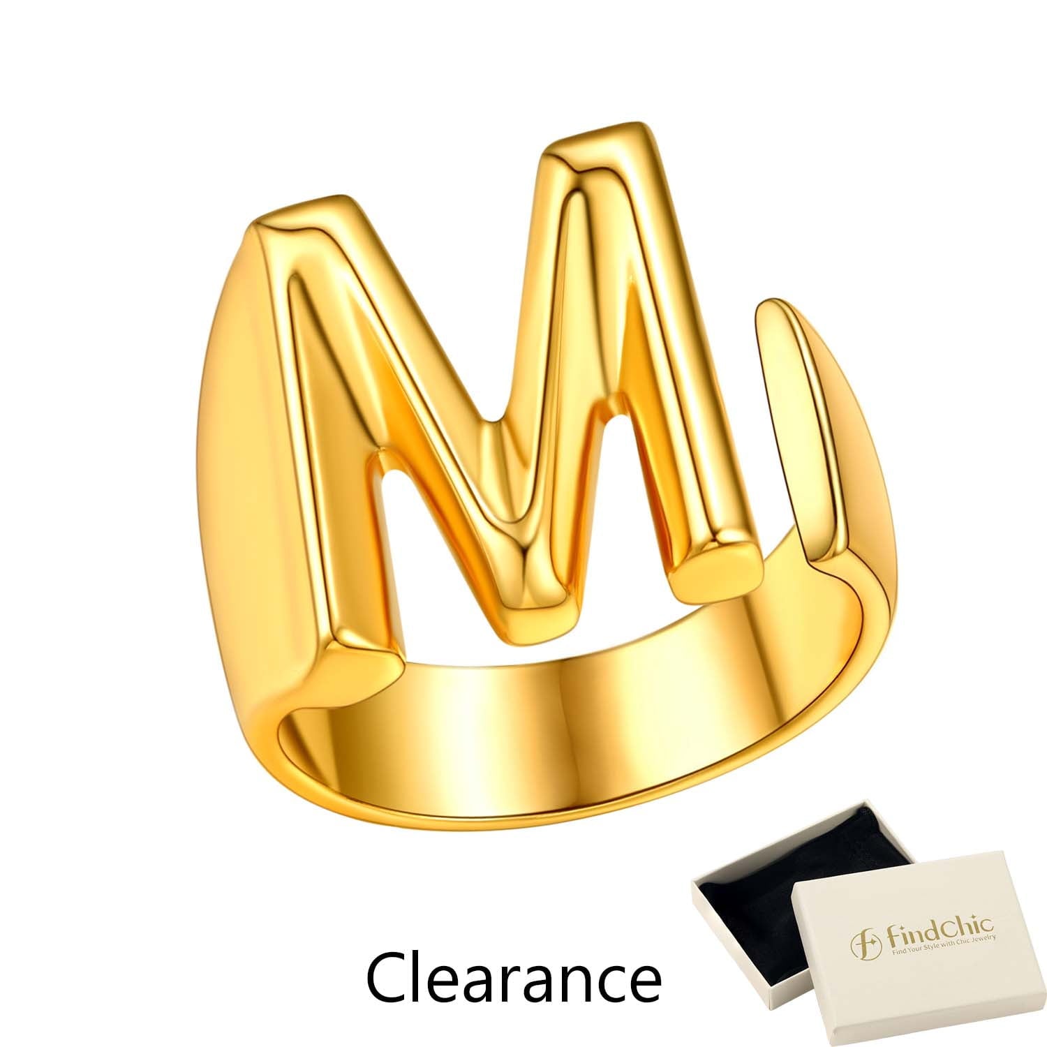 FindChic Gold Plated Initial M Rings for Women - Personalized Engraved Open Signet Statement Ring for Her Mom Gift, Chic Party Jewelry