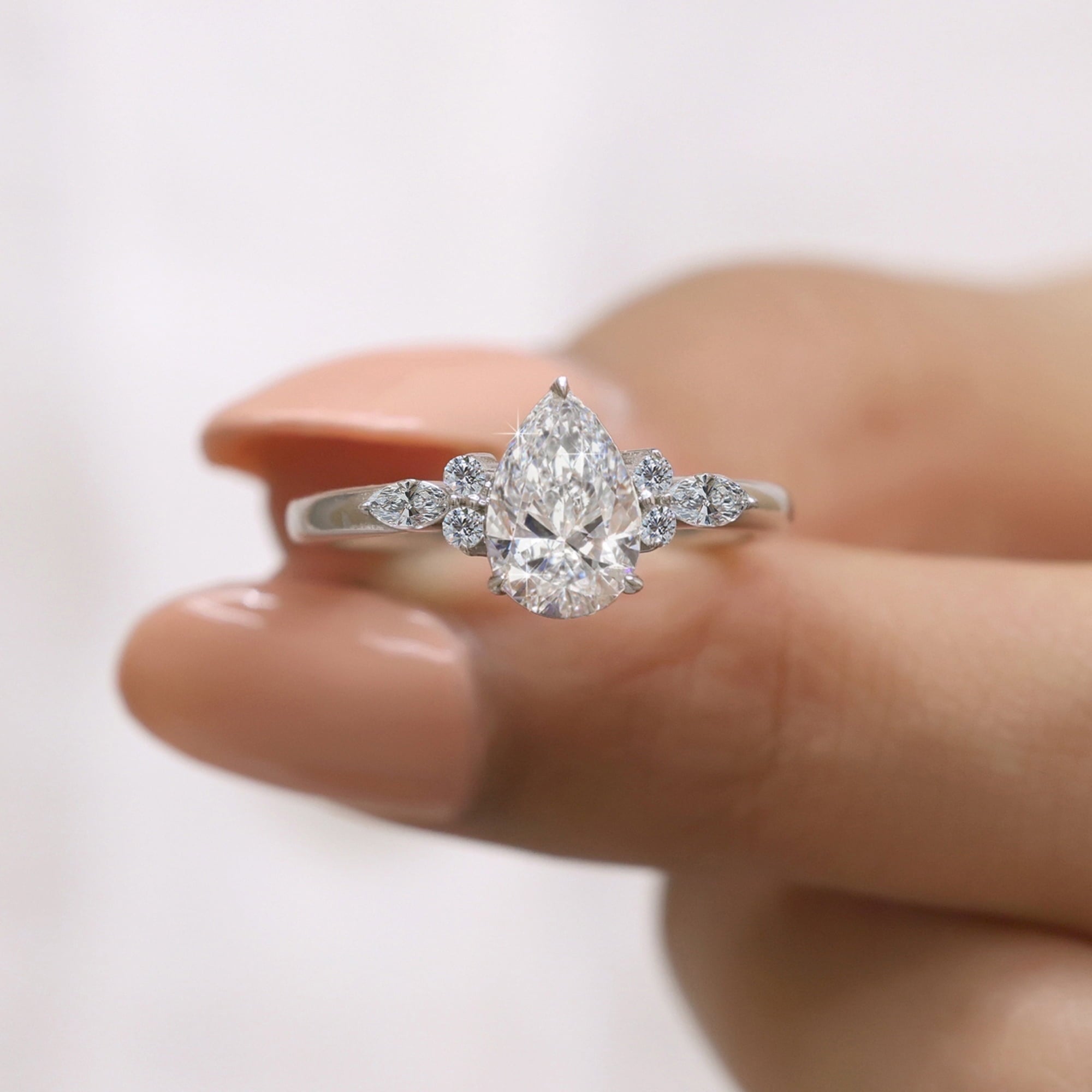 Jewelegant 2 Carat Pear Shape Moissanite Engagement Cluster Ring for Women