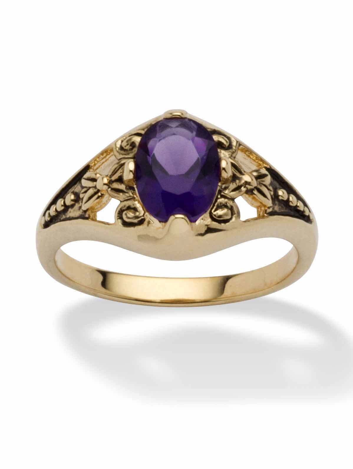 PalmBeach Jewelry Oval-Cut Simulated Birthstone Filigree Ring in Antiqued Gold-Plated