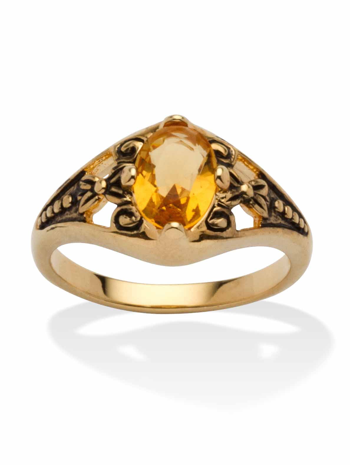 PalmBeach Jewelry Oval-Cut Simulated Birthstone Filigree Ring in Antiqued Gold-Plated