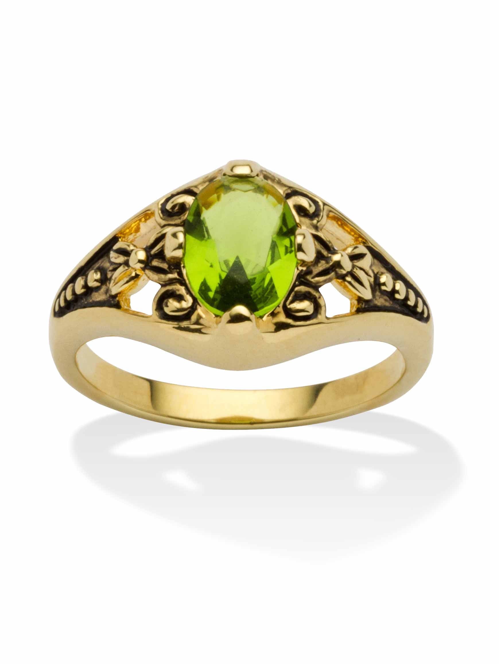 PalmBeach Jewelry Oval-Cut Simulated Birthstone Filigree Ring in Antiqued Gold-Plated