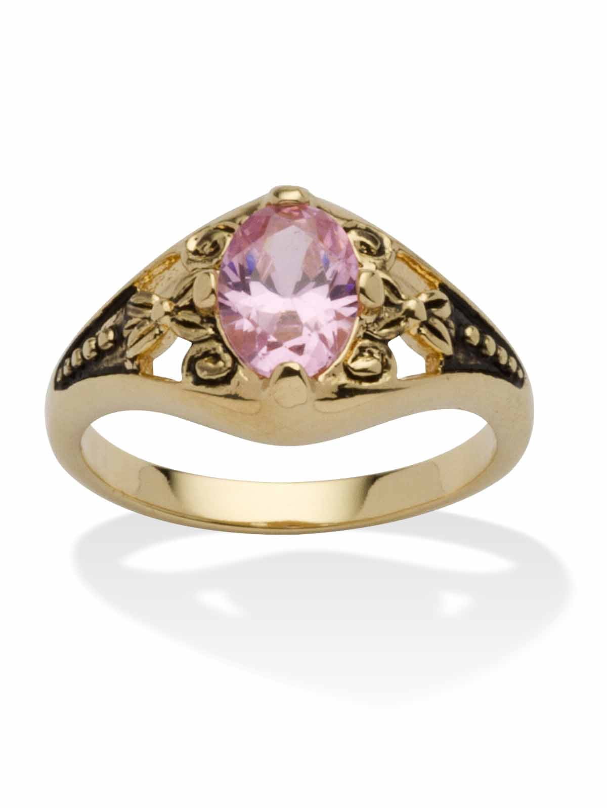 PalmBeach Jewelry Oval-Cut Simulated Birthstone Filigree Ring in Antiqued Gold-Plated