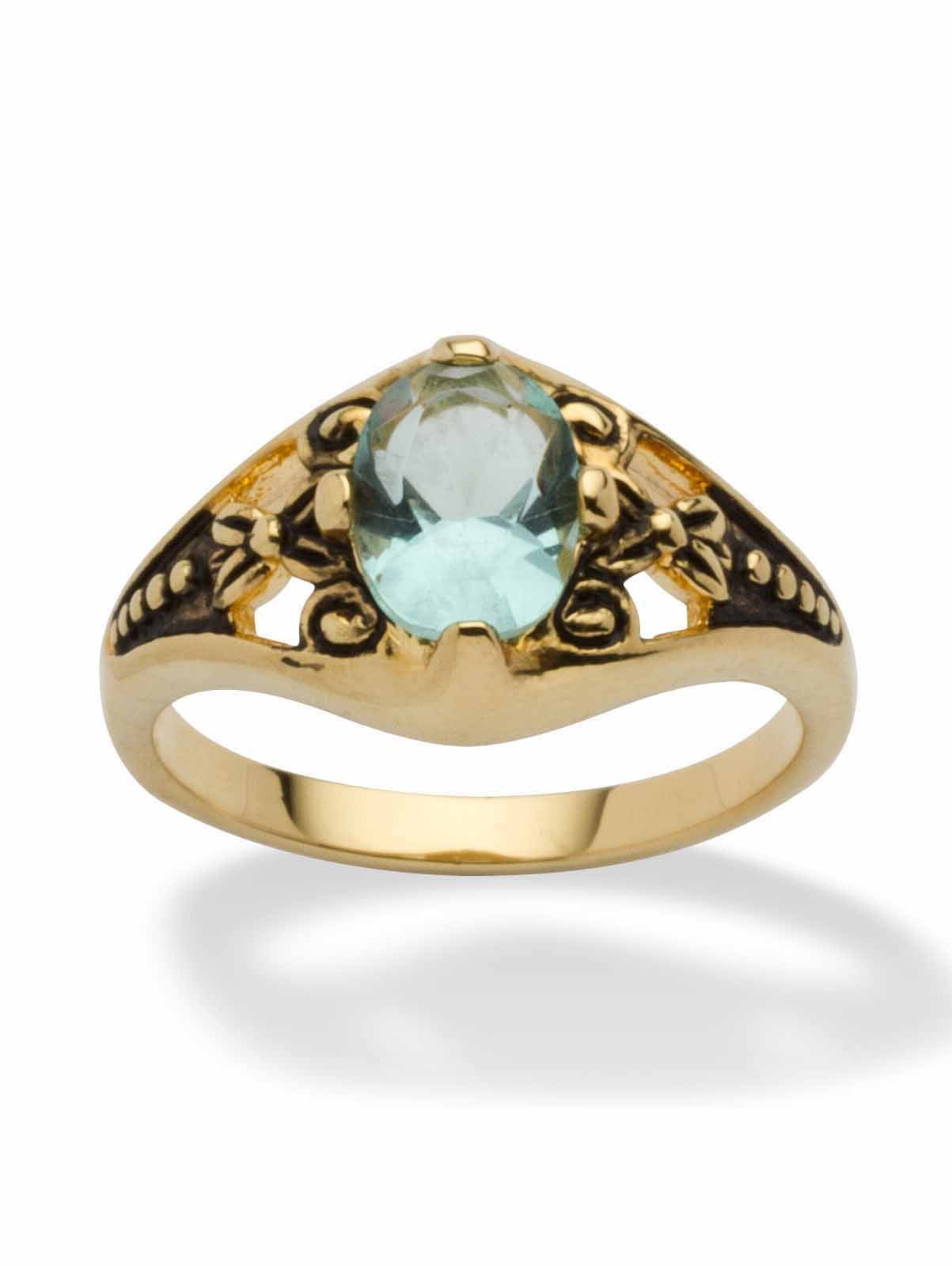 PalmBeach Jewelry Oval-Cut Simulated Birthstone Filigree Ring in Antiqued Gold-Plated