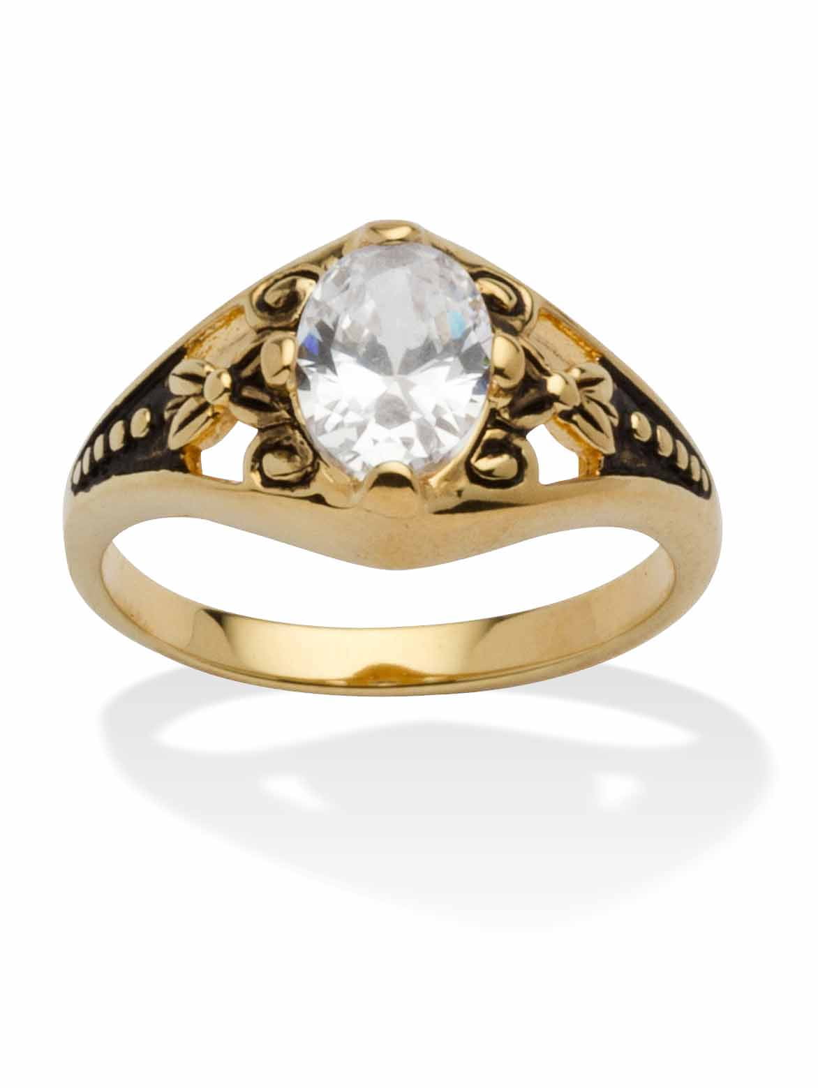PalmBeach Jewelry Oval-Cut Simulated Birthstone Filigree Ring in Antiqued Gold-Plated