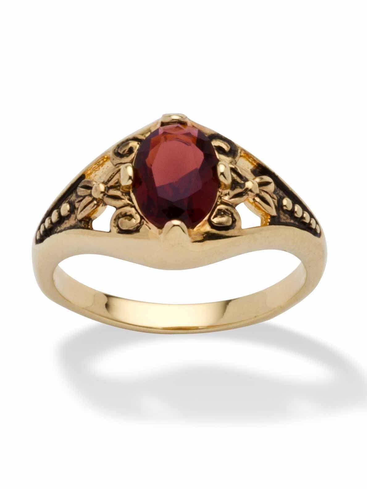PalmBeach Jewelry Oval-Cut Simulated Birthstone Filigree Ring in Antiqued Gold-Plated