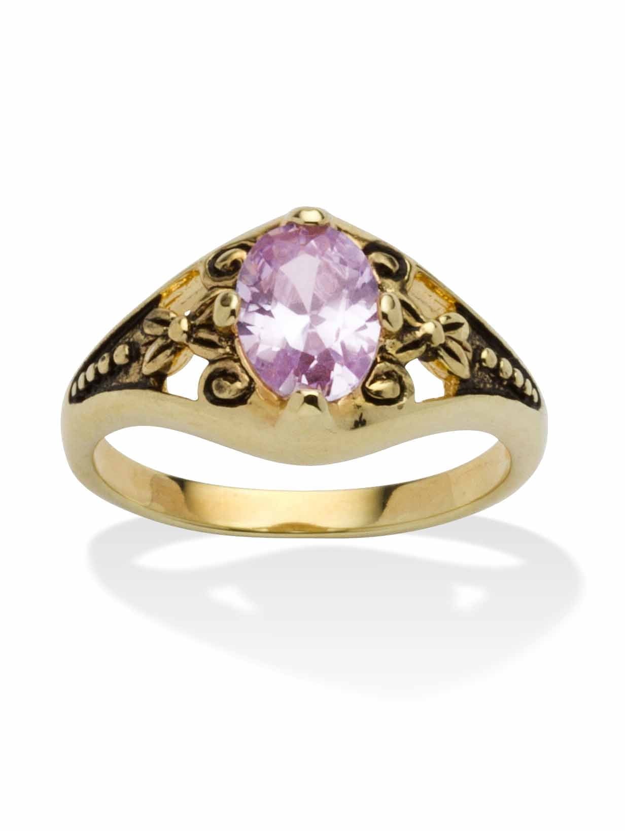 PalmBeach Jewelry Oval-Cut Simulated Birthstone Filigree Ring in Antiqued Gold-Plated