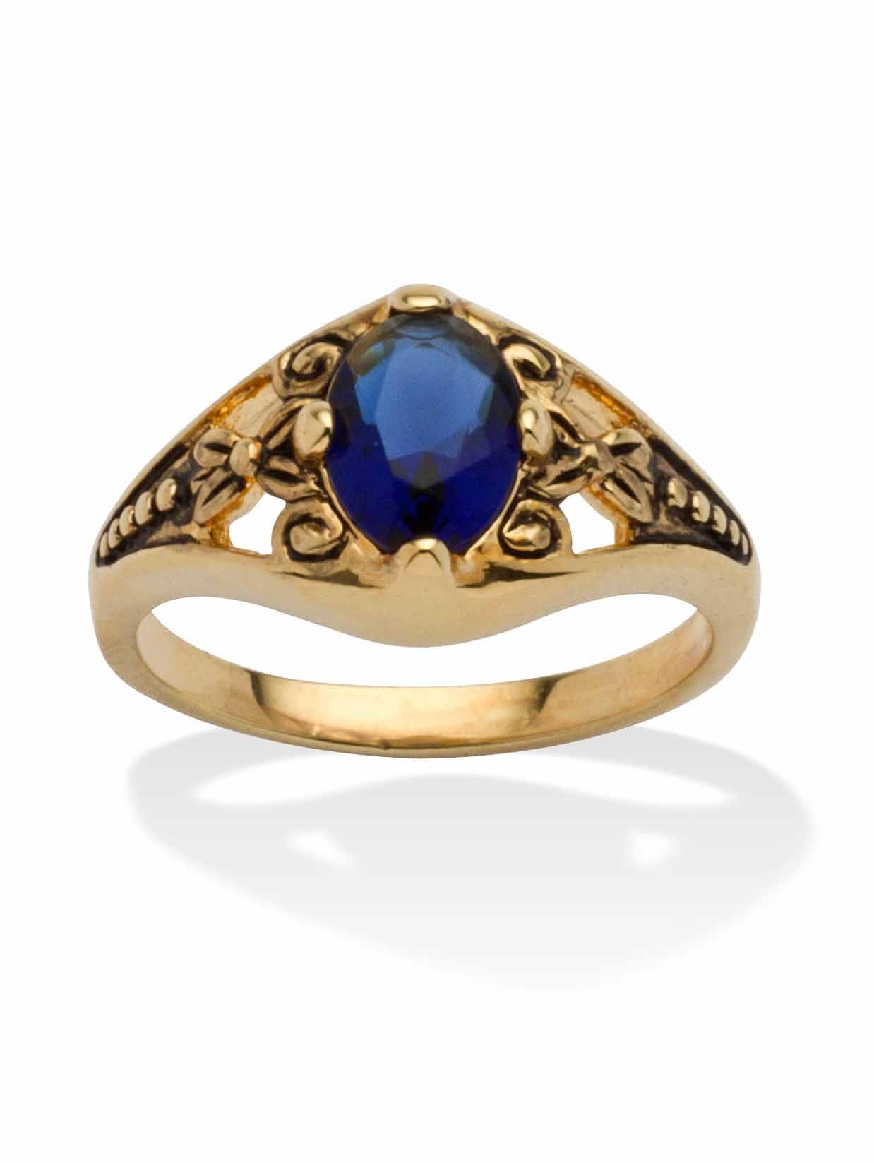 PalmBeach Jewelry Oval-Cut Simulated Birthstone Filigree Ring in Antiqued Gold-Plated