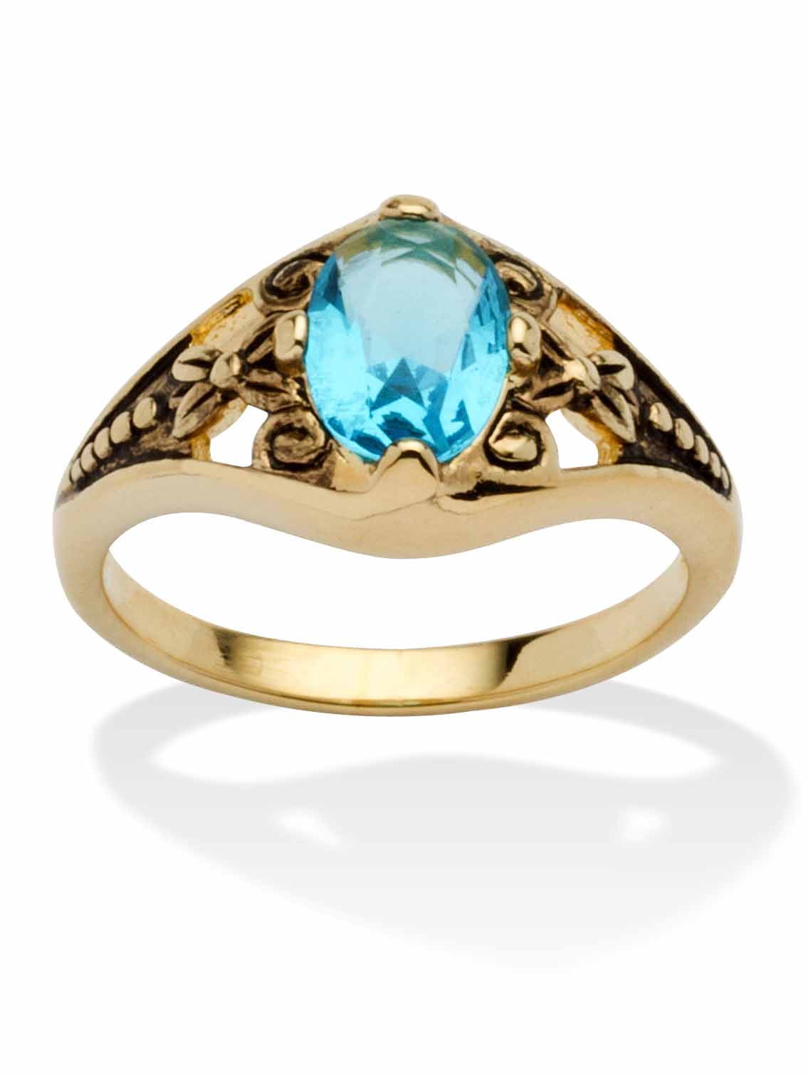 PalmBeach Jewelry Oval-Cut Simulated Birthstone Filigree Ring in Antiqued Gold-Plated