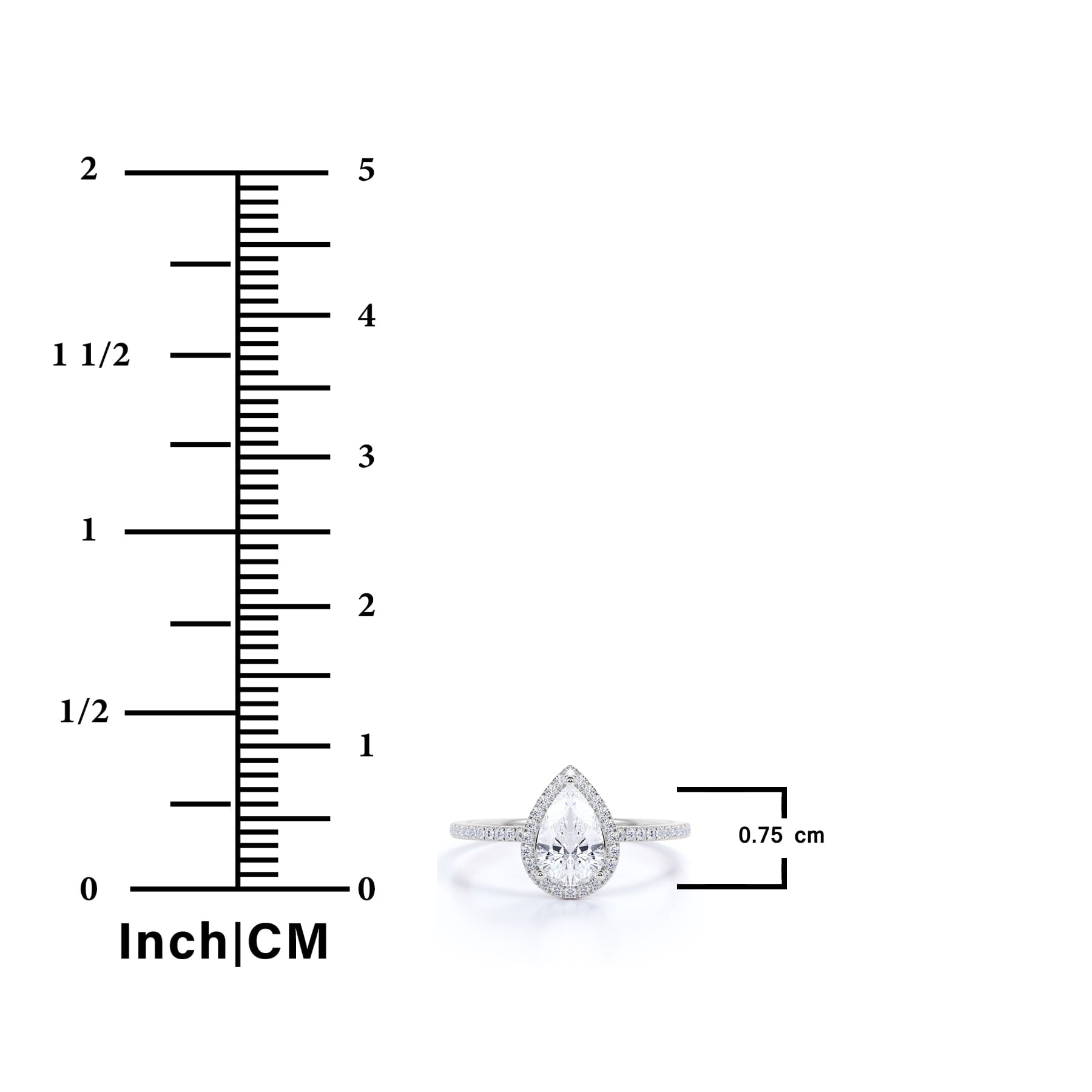 JeenMata Vintage Pear Shaped Diamond Halo Engagement Ring in 10K White Gold