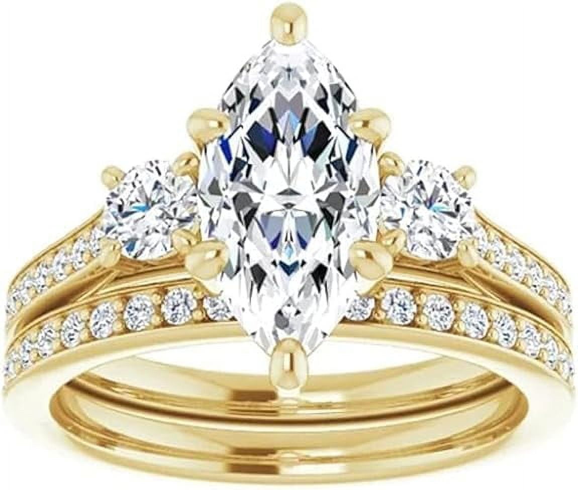 beryl_creation 925 Sterling Silver 1.65 Ct Marquise Cut White Diamond Wedding Engagement Bridal Ring Set 14K Yellow Gold Plated For Women's -10