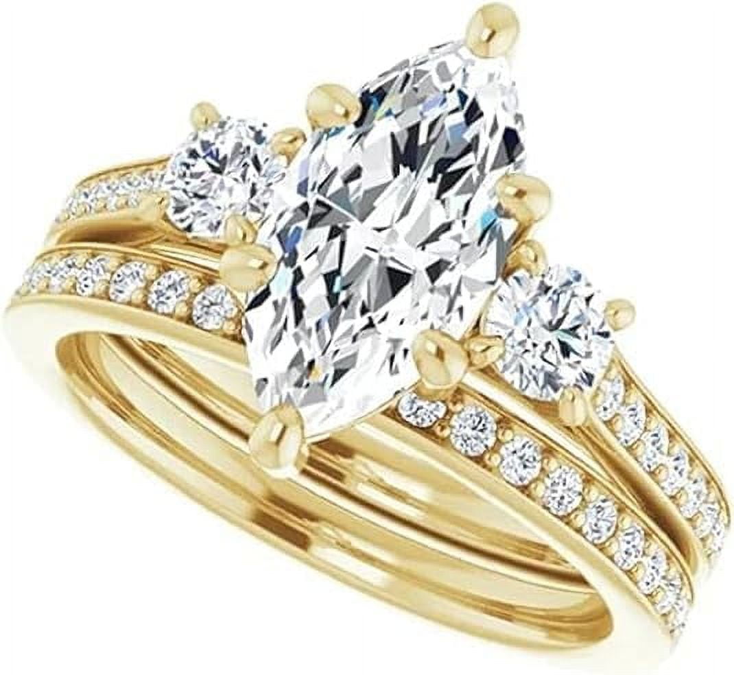 beryl_creation 925 Sterling Silver 1.65 Ct Marquise Cut White Diamond Wedding Engagement Bridal Ring Set 14K Yellow Gold Plated For Women's -10